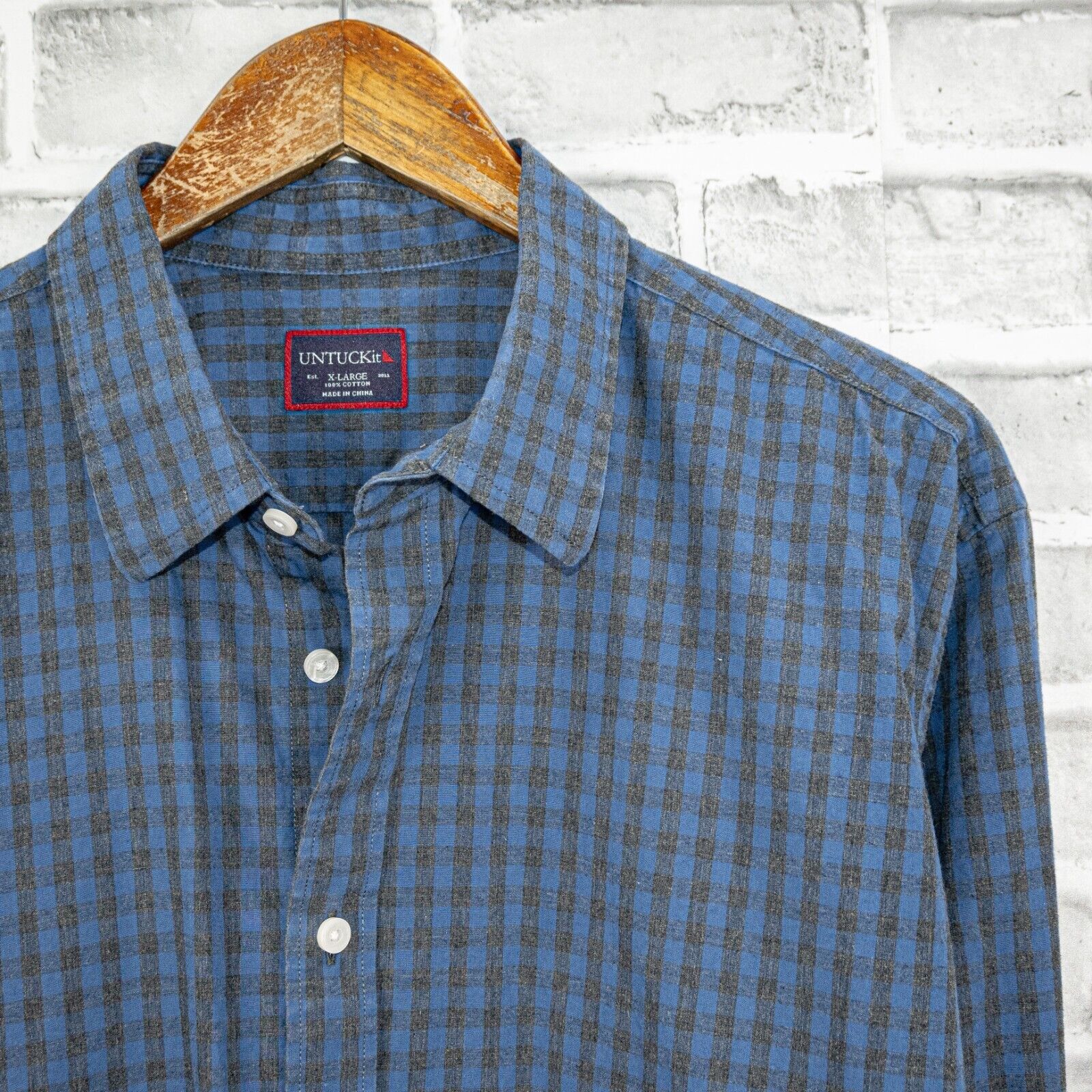 UNTUCKit UNTUCKit Button up Shirt in Blue Gray Gingham Check Cotton Size US XL / EU 56 / 4 - 5 Thumbnail
