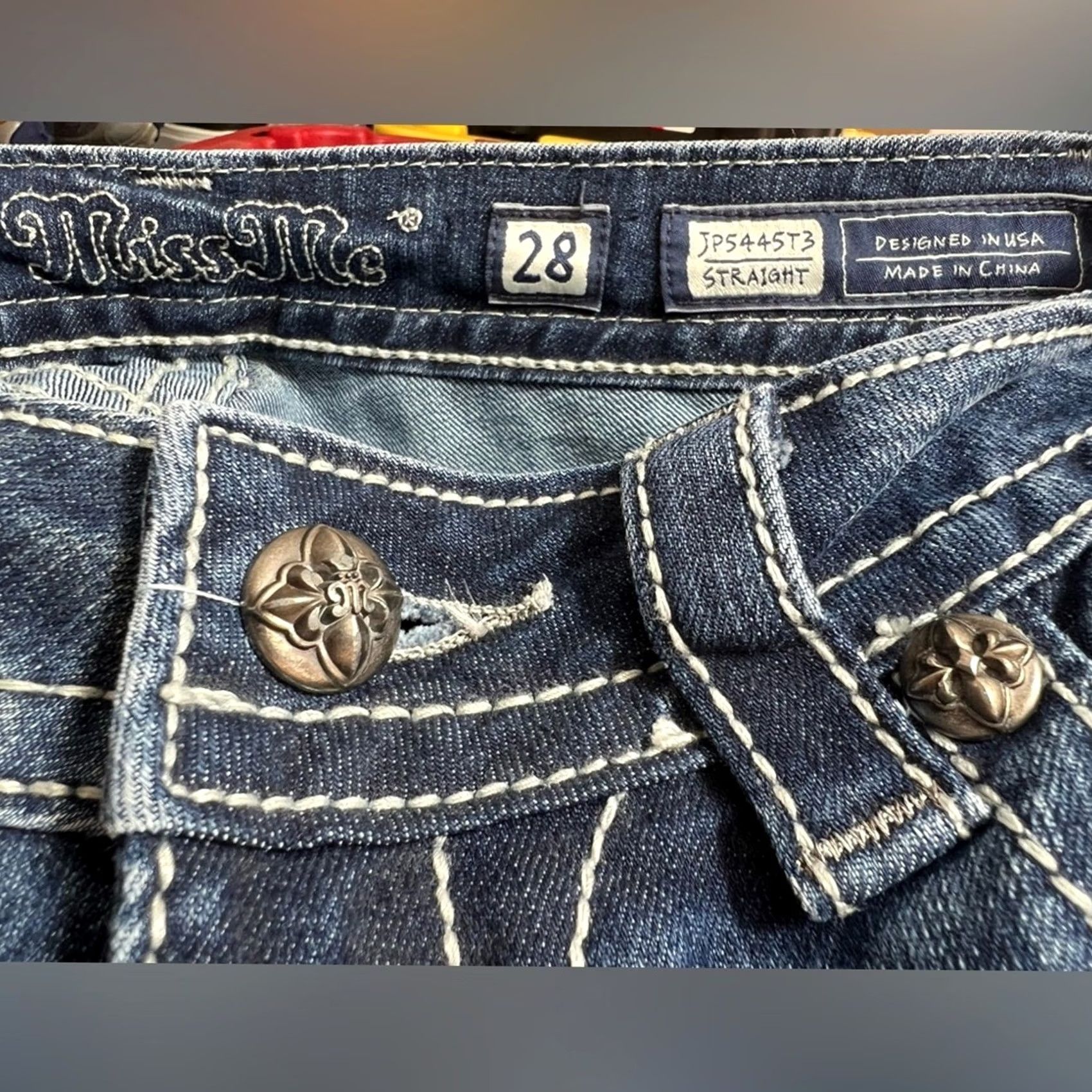 Miss Me Miss Me Jeans 28 Dark Wash Embellished Stone Cross Straight Leg Women’s Size 28" / US 6 / IT 42 - 6 Thumbnail