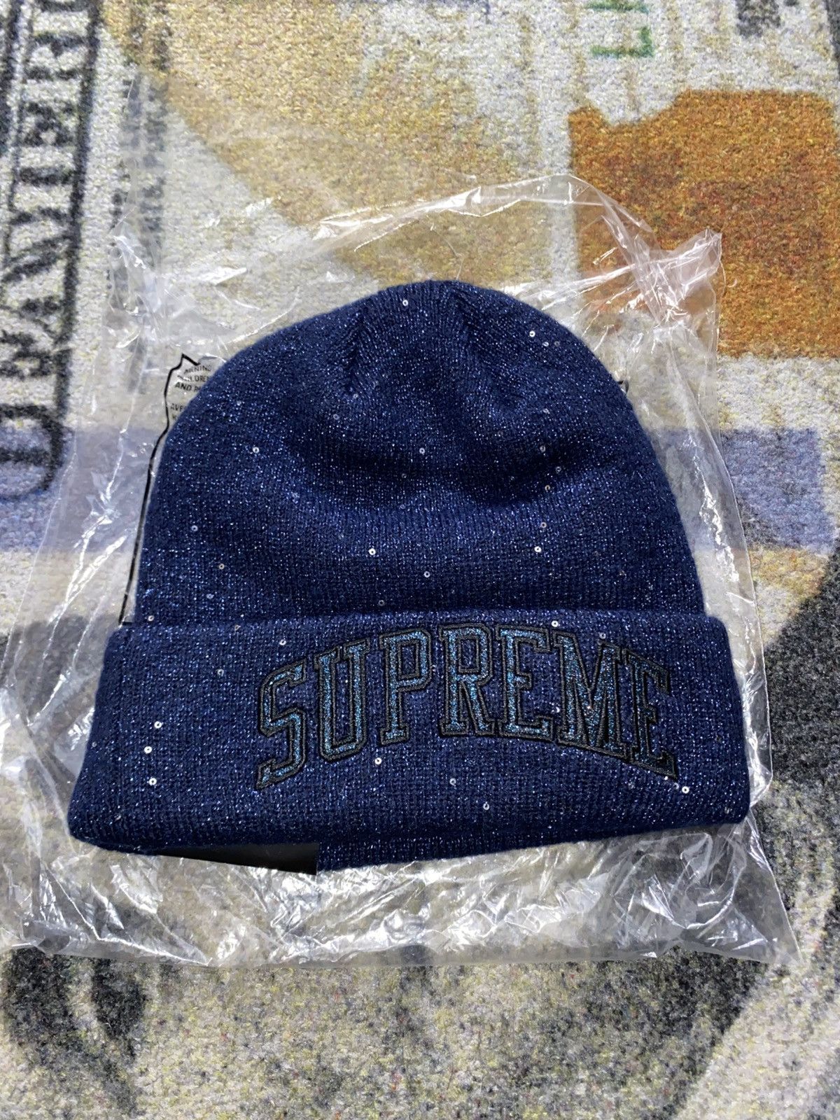 New Era × Supreme Supreme New Era Script Beanie Navy Blue