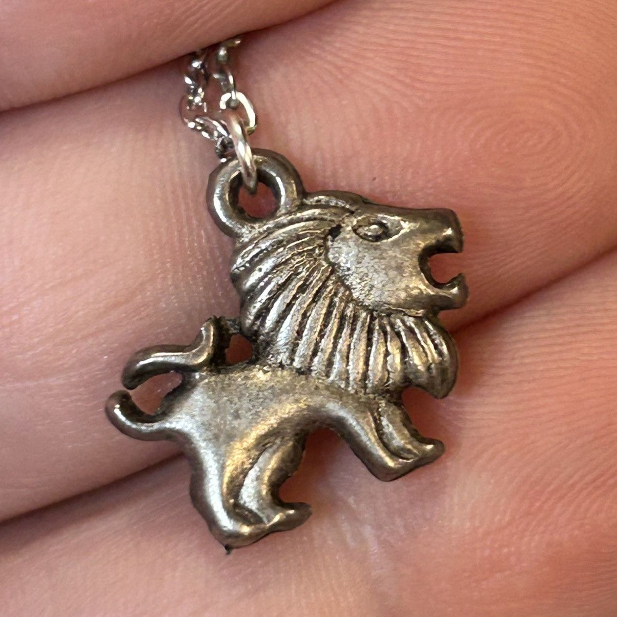 Handmade Handcrafted salvaged pewter lion pendant on chain necklace Size ONE SIZE - 6 Thumbnail