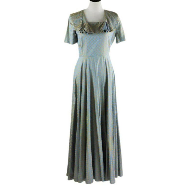 image of Vintage 1940S Blue Mustard Yellow Geometric Maxi Dress Med, Women's (Size Medium)