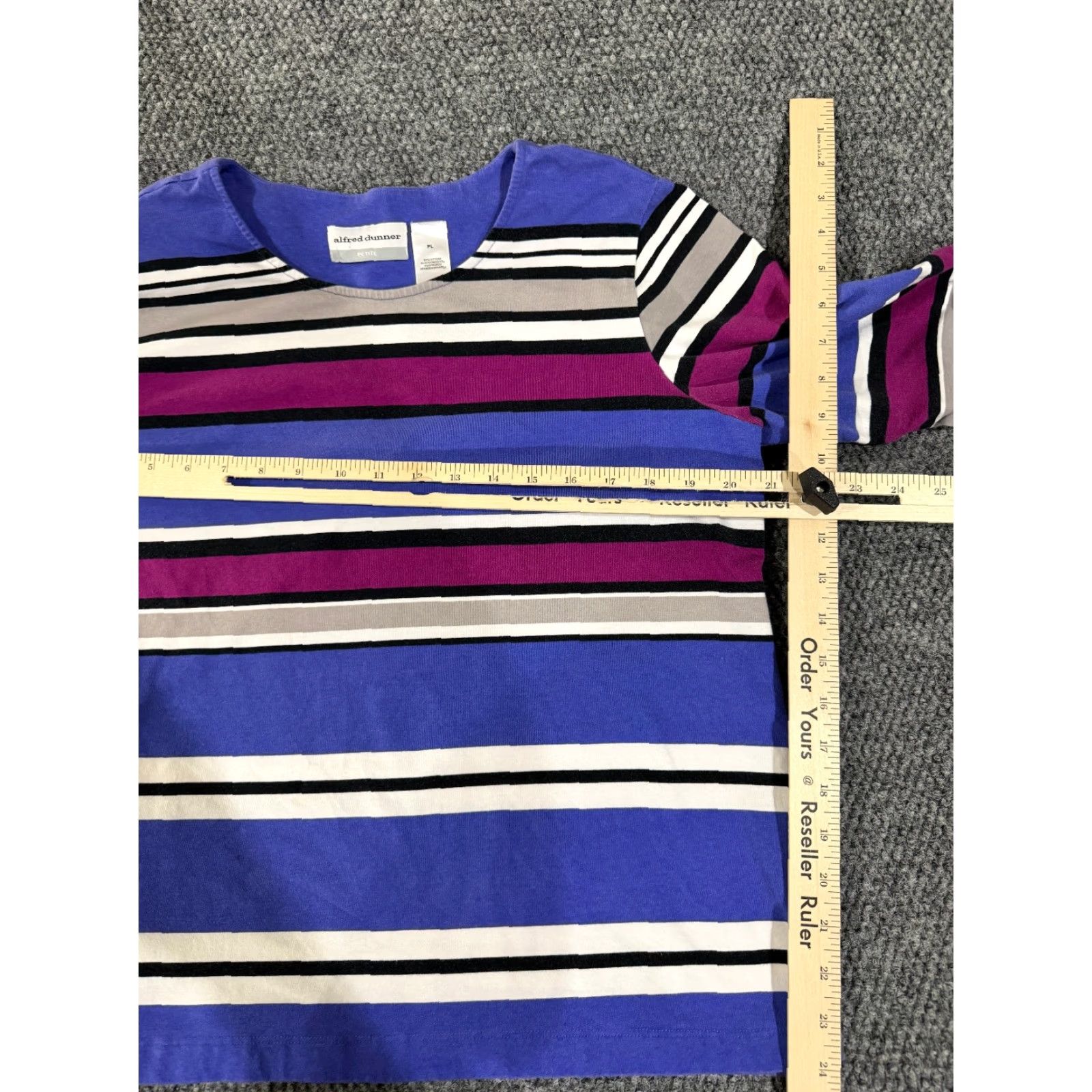 Vintage Alfred Dunner Blouse Womens Petite Large Purple Pink Striped Long Sleeve Round Neck Knit Velvet Ruffle Casual Size L / US 10 / IT 46 - 3 Thumbnail