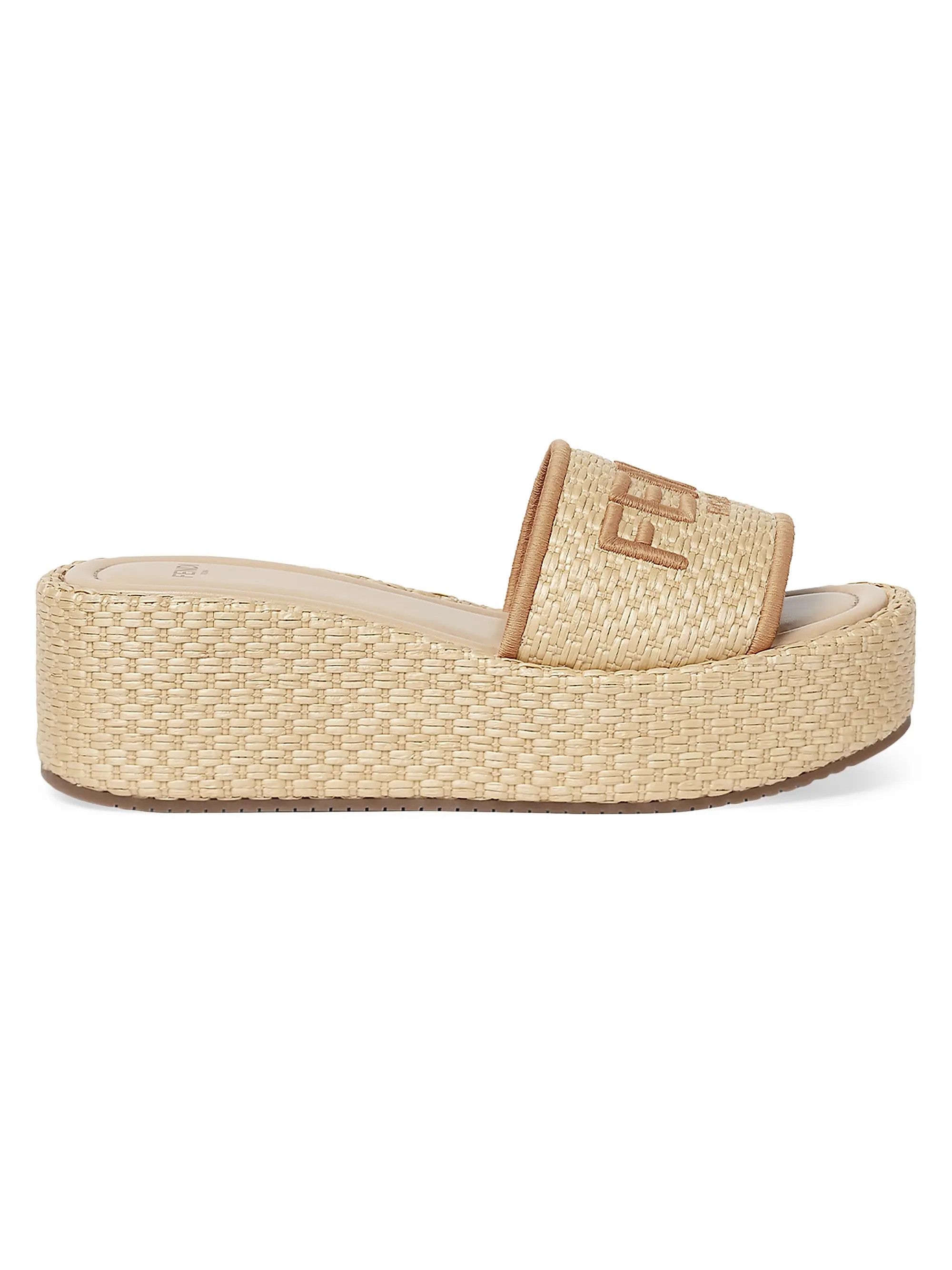Fendi o1s1wg110426 Sunshine Flatform Slides in Beige Size US 11 / IT 41 - 1 Thumbnail