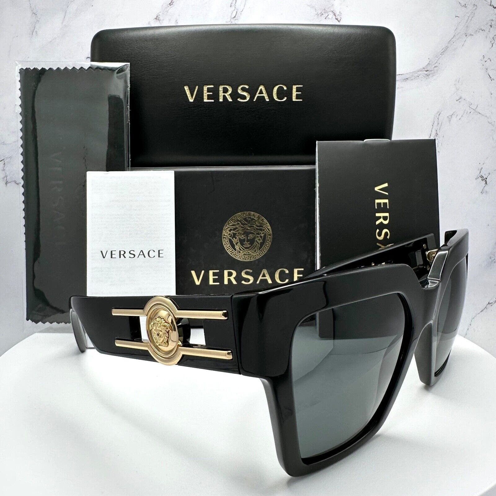 image of Versace Sunglasses Black Acetate Square Gold Metal Medusa, Women's