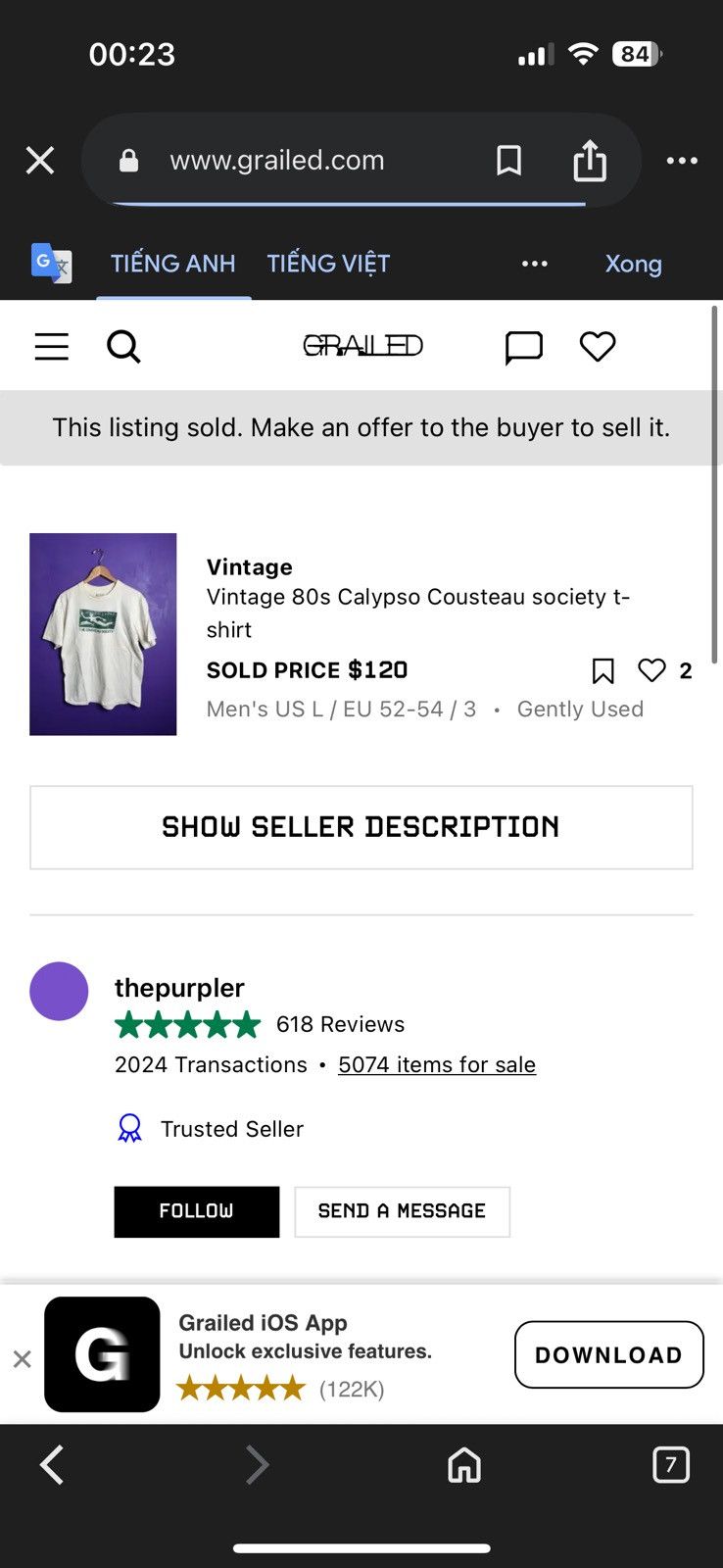 Vintage Vintage 90s “Calypso” – The Cousteau Society T-Shirt Size US XL / EU 56 / 4 - 6 Thumbnail