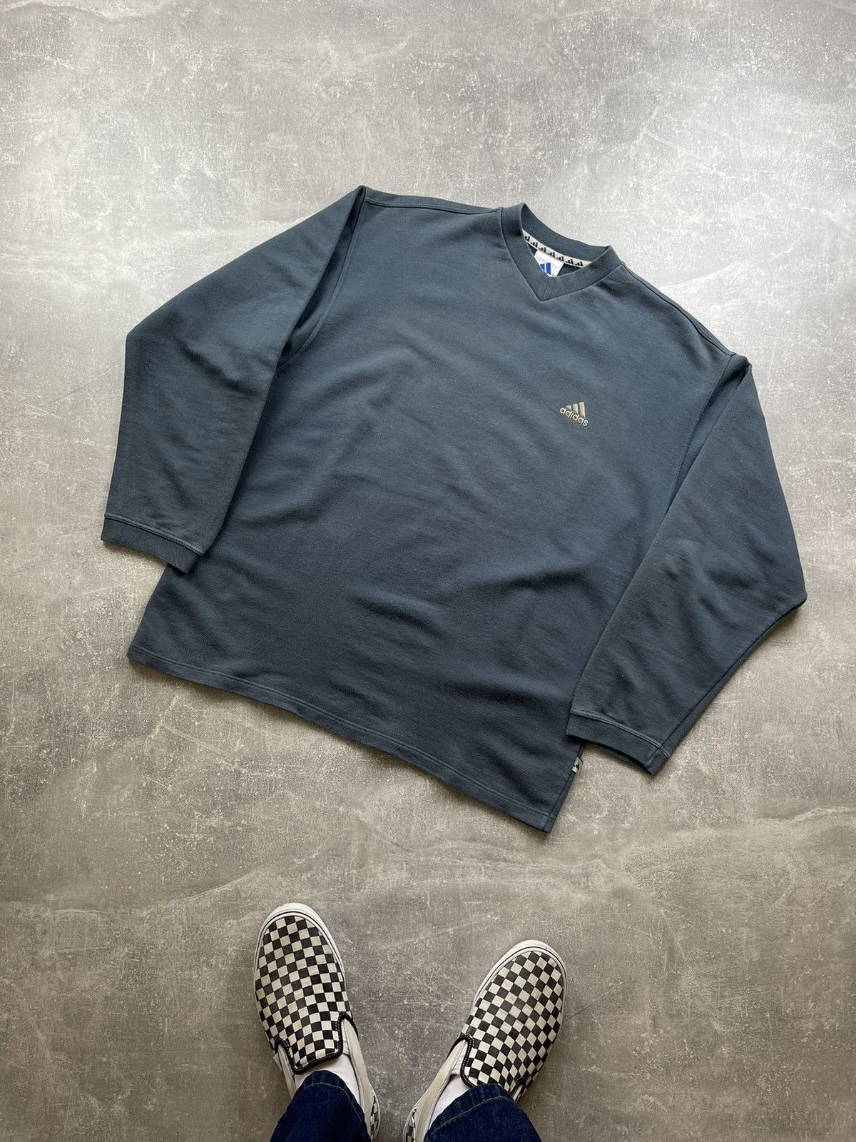 Adidas × Vintage Vintage 2000s Adidas V-Neck Sweatshirt Navy Blue Size US M / EU 48-50 / 2 - 1 Thumbnail