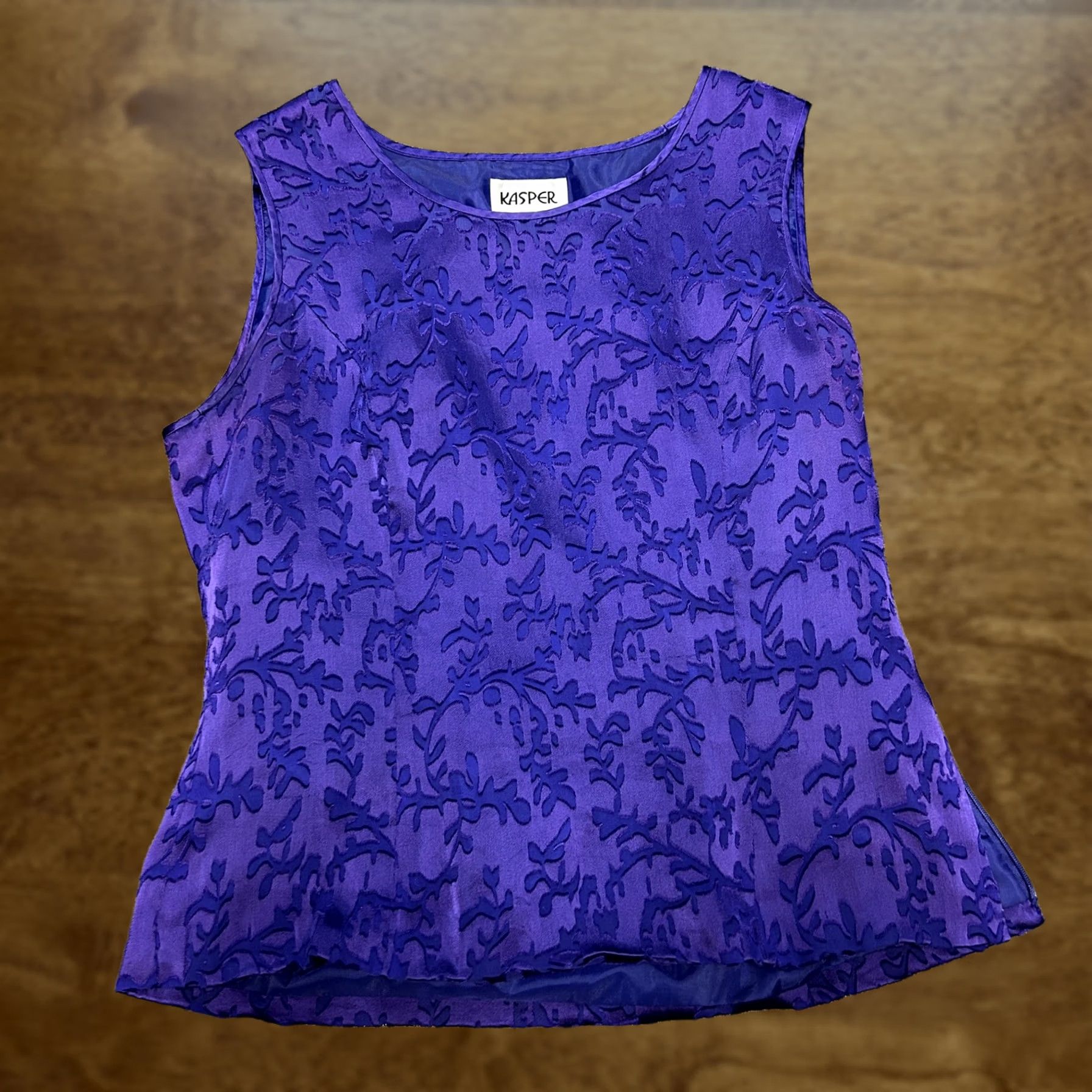 Kasper Kasper Tank Top Shirt Womens 10 Purple Floral Lined Scoop Neck Sleeveless Blouse Size L / US 10 / IT 46 - 1 Thumbnail