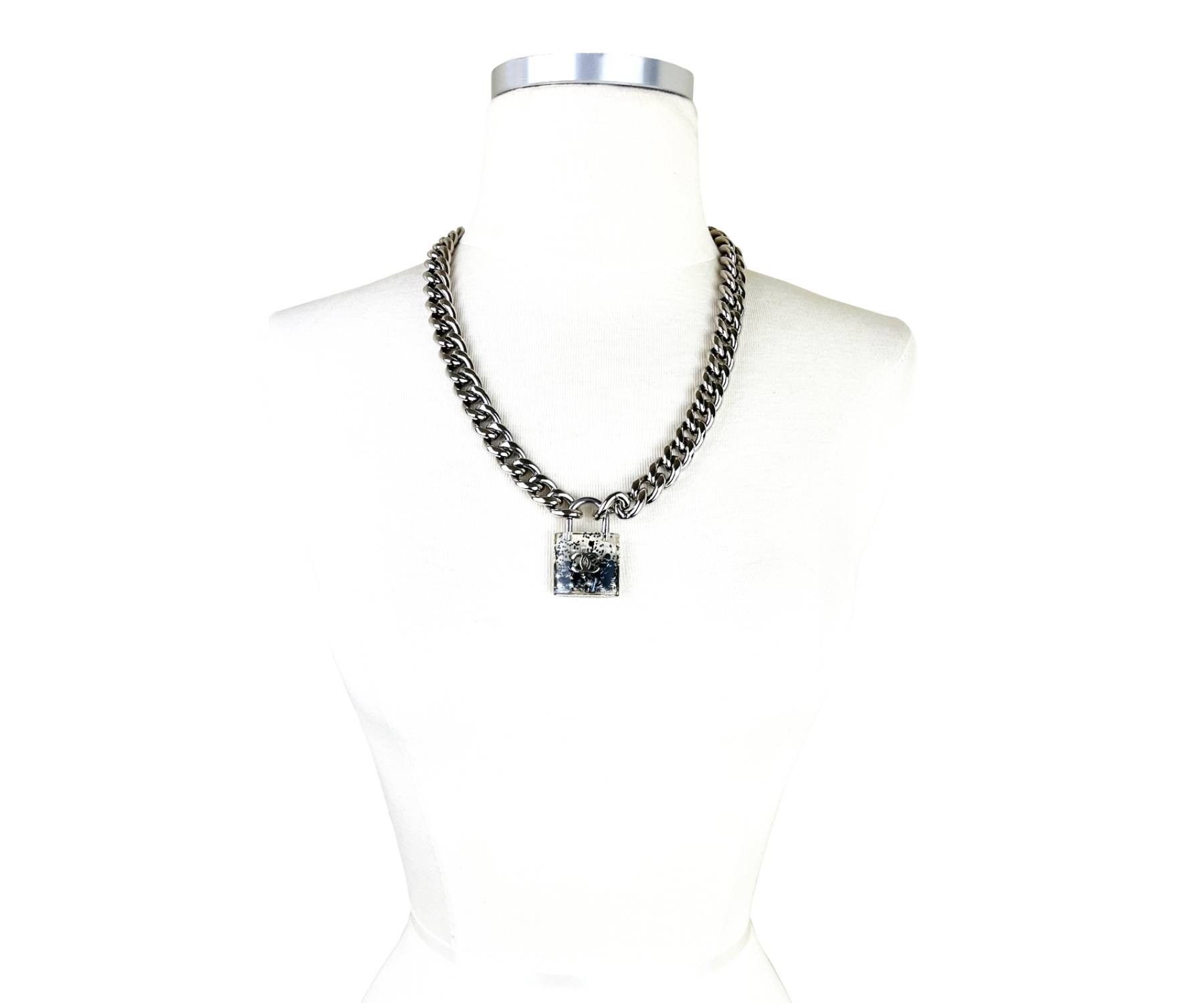 Chanel Chanel Silver CC Black Padlock Chain Necklace Size ONE SIZE - 3 Thumbnail