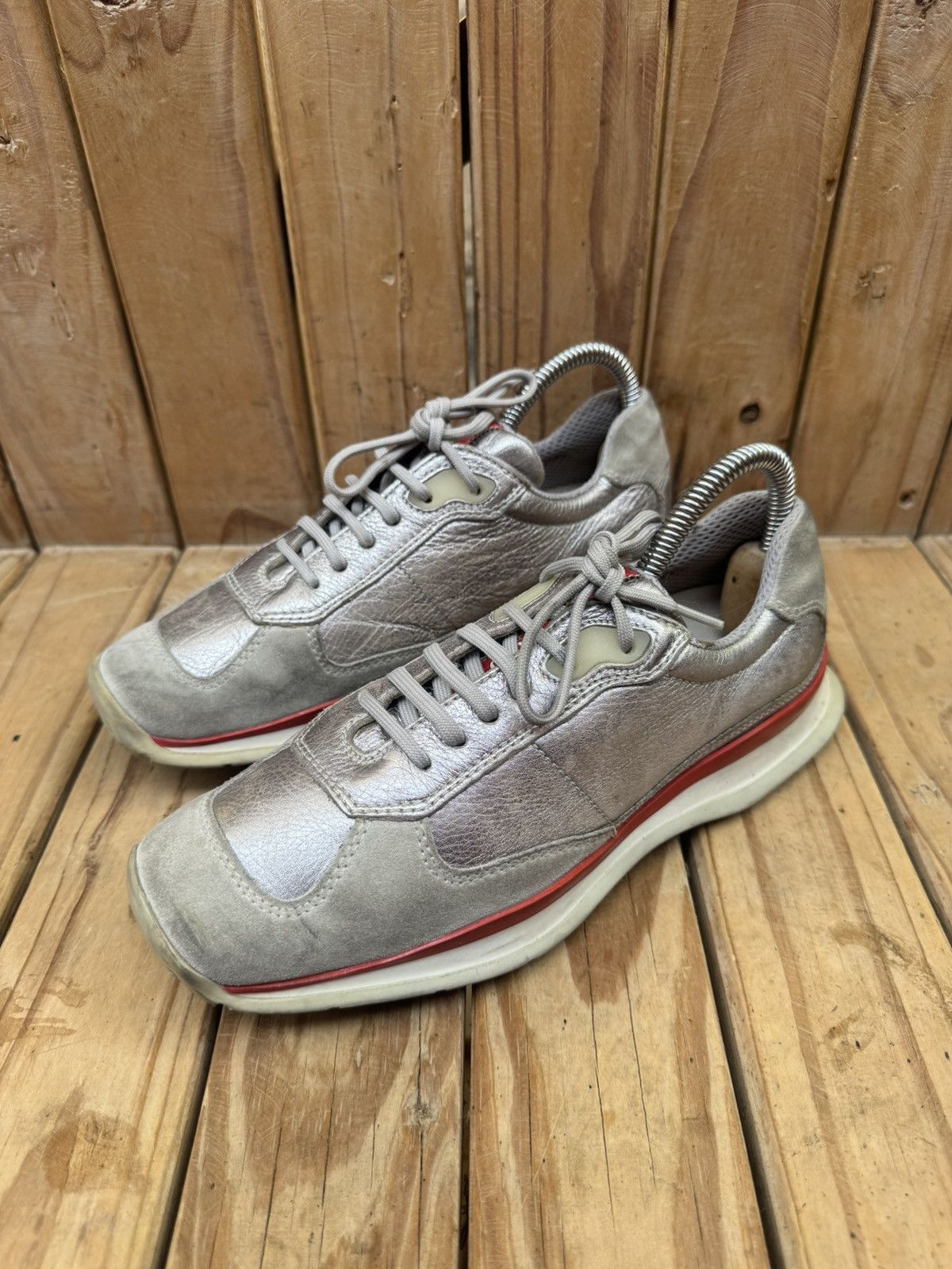 Prada Prada Women’s silver leather sneakers EUR 37 USA 7 Uk 4 Size US 7 / IT 37 - 8 Thumbnail