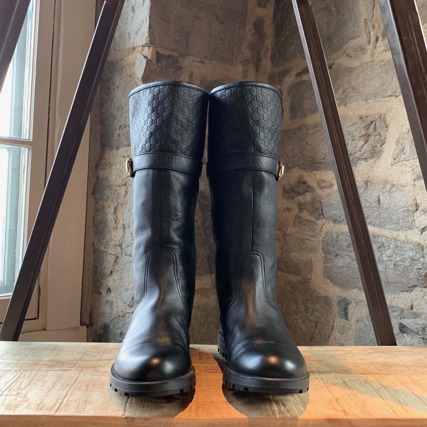 Gucci Gucci Black Leather Microguccissima Pull-on Boots Size US 7.5 / IT 37.5 - 4 Thumbnail