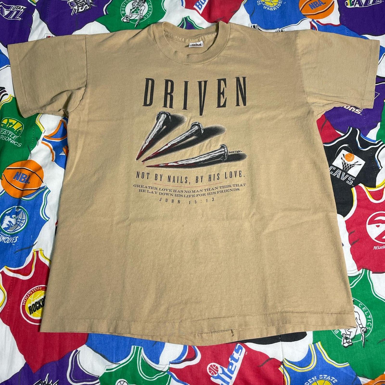 Vintage VTG 1990s Jesus Driven John 15:13 God Bible Verse Nails Tee Size US L / EU 52-54 / 3 - 1 Thumbnail