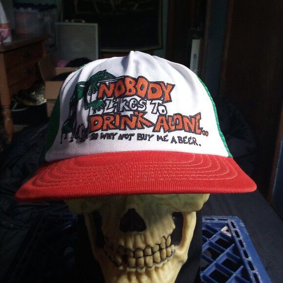 Other Vintage Nobody Likes To Drink Alone Snap Trucker Hat Cap Size ONE SIZE - 1 Thumbnail