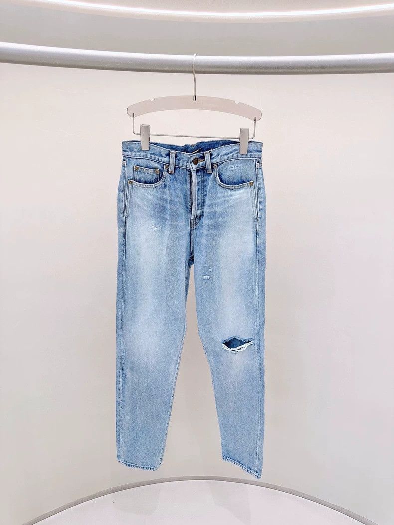 Saint Laurent Paris Saint Laurent Paris Light Blue Ripped Jeans Size US 28 / EU 44 - 1 Thumbnail