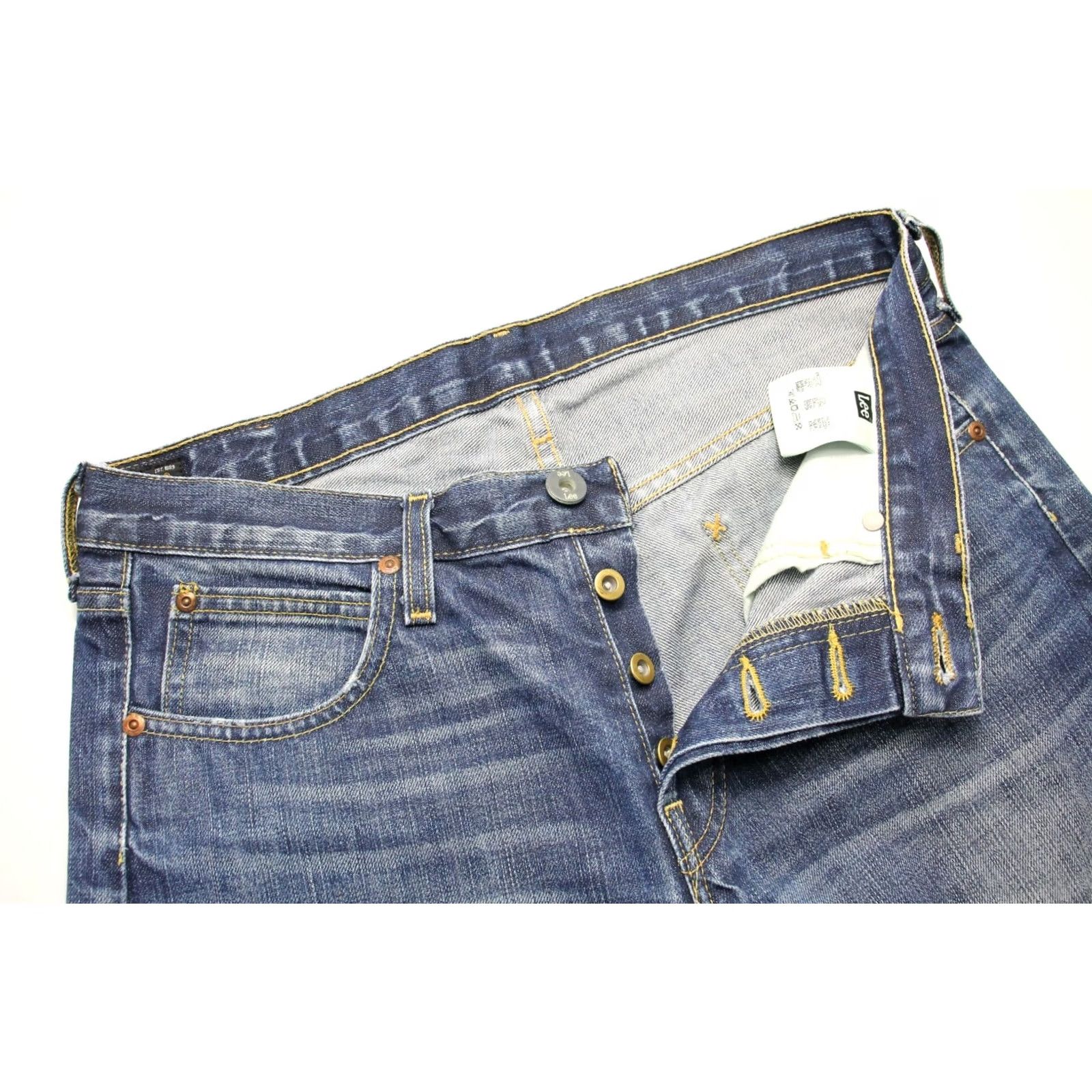 Lee Lee Jeans Slim Button Fly Daren W32/L32 Blue Logo Whiskers Fade Effect Mens Jeans Slim Fit (100% Cotton) Size US 32 / EU 48 - 4 Thumbnail