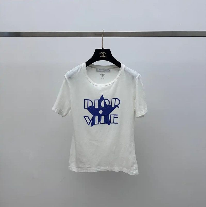 Dior Dior White T-Shirt with Blue Logo 0089 Size XS / US 0-2 / IT 36-38 - 1 Thumbnail
