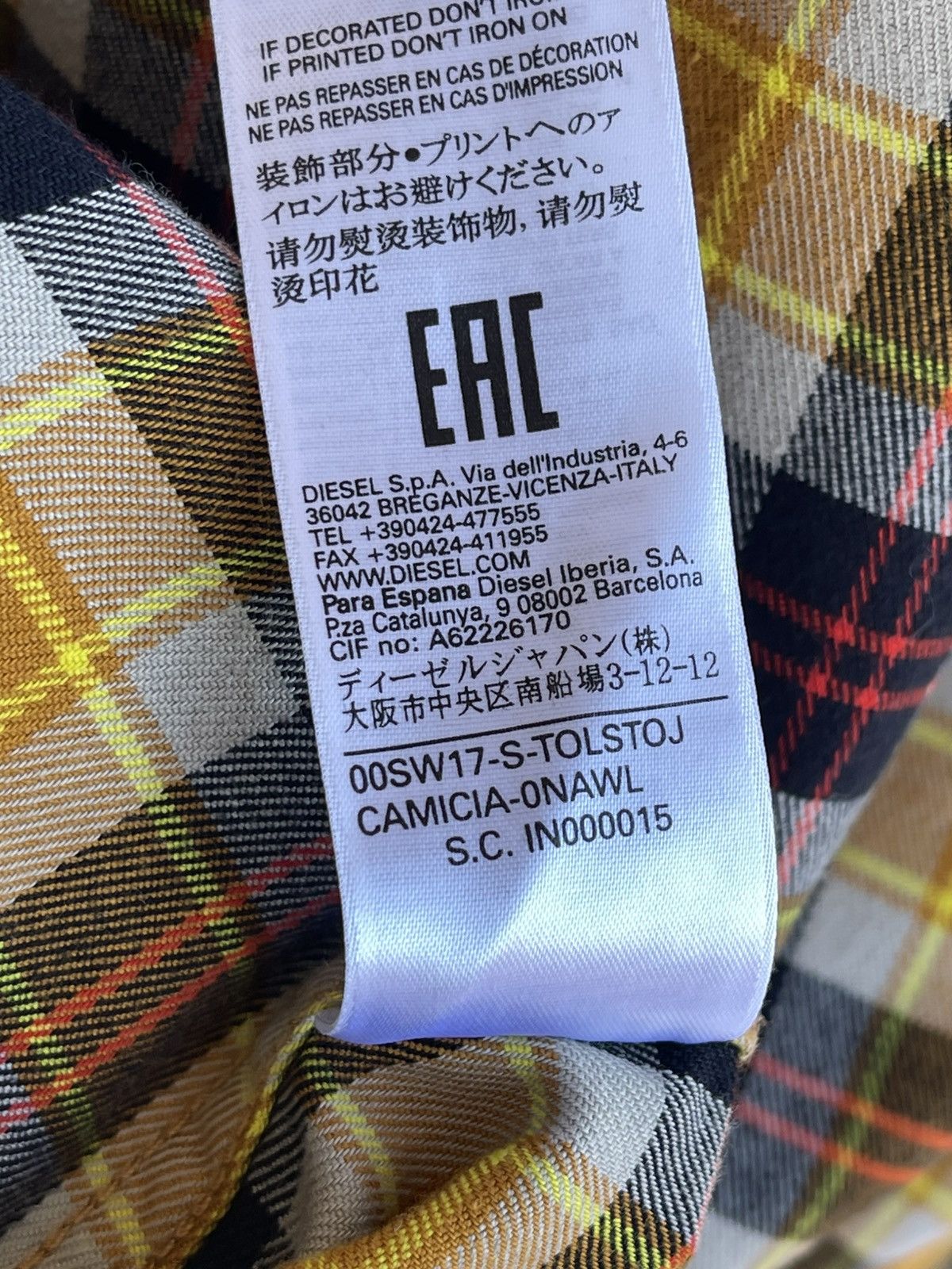 Diesel Diesel S-Tolstoj Western Oversized Yarn Dyed Check L/S Shirt Size US M / EU 48-50 / 2 - 14 Thumbnail