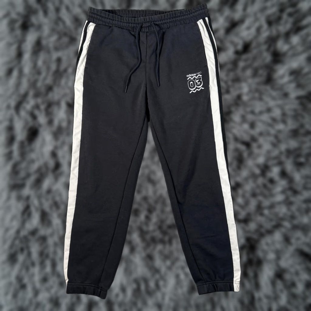 Adidas adidas NEO Sweatpants Joggers Mens Large Black White Side Stripe Cuffed GJ5332 Size US 33 - 1 Thumbnail