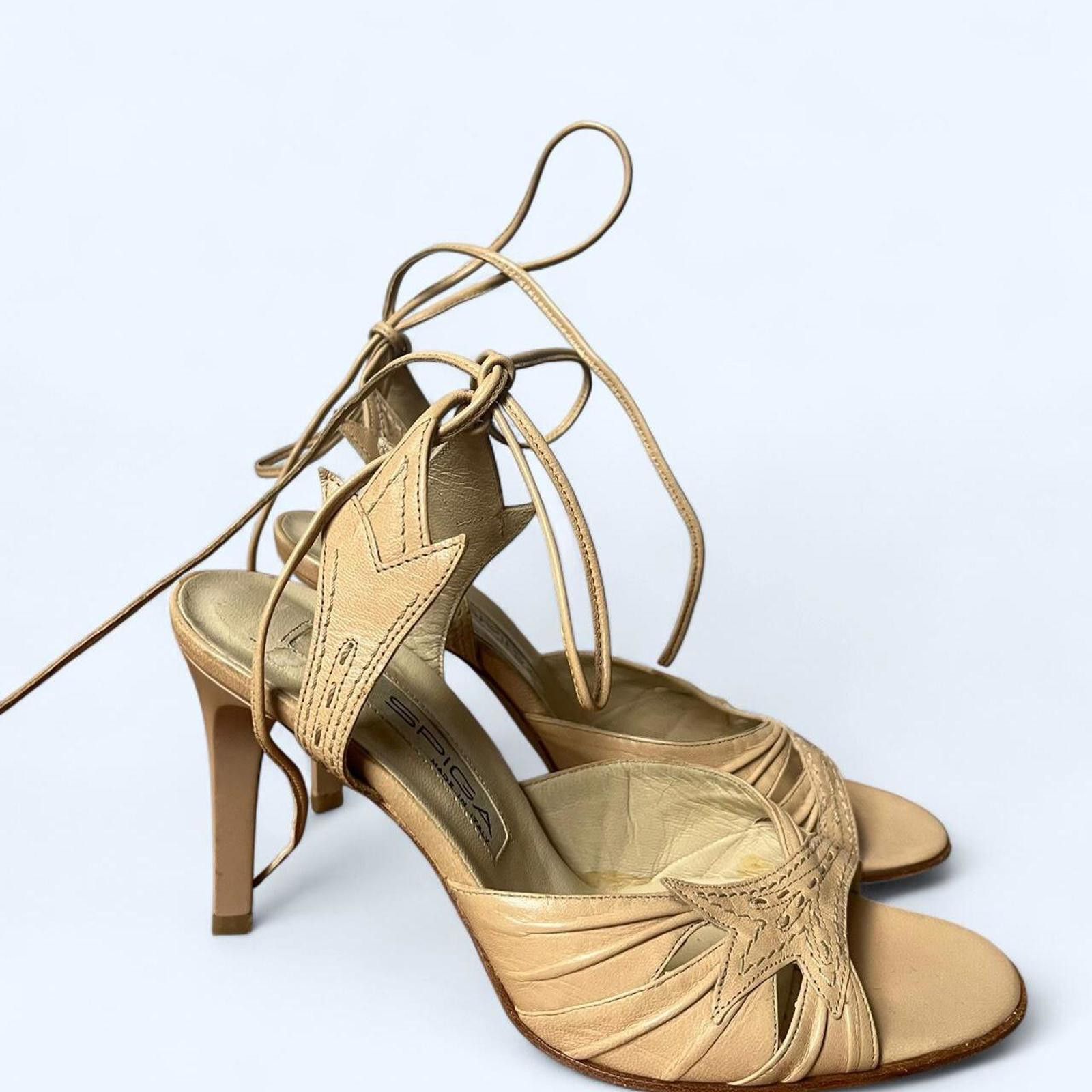 Other Cream lace up heels with a 3.5" heel #heels #laceup Size US 6.5 / IT 36.5 - 1 Thumbnail