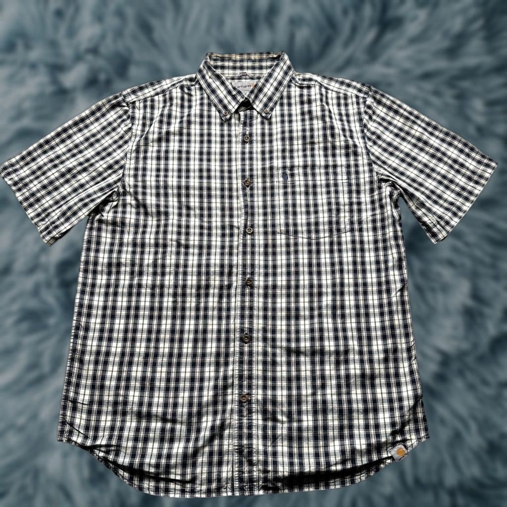 Carhartt VINTAGE Carhartt Essential Plaid Button-Down Short Sleeve Shirt Mens Large 101552 Green Pocket Size US L / EU 52-54 / 3 - 1 Thumbnail