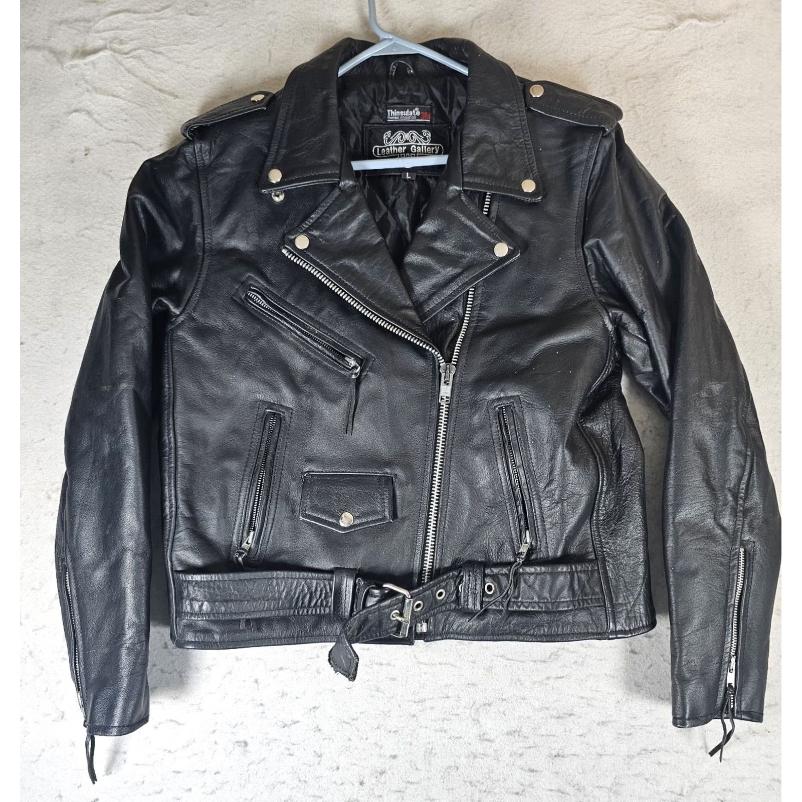 Vintage VINTAGE Leather Gallery Thinsulate Lined Leather Biker Jacket Belted Size Large Black - Men’s? Women’s? Unisex Adults (Motorcycle Jacket) Size US L / EU 52-54 / 3 - 7 Thumbnail