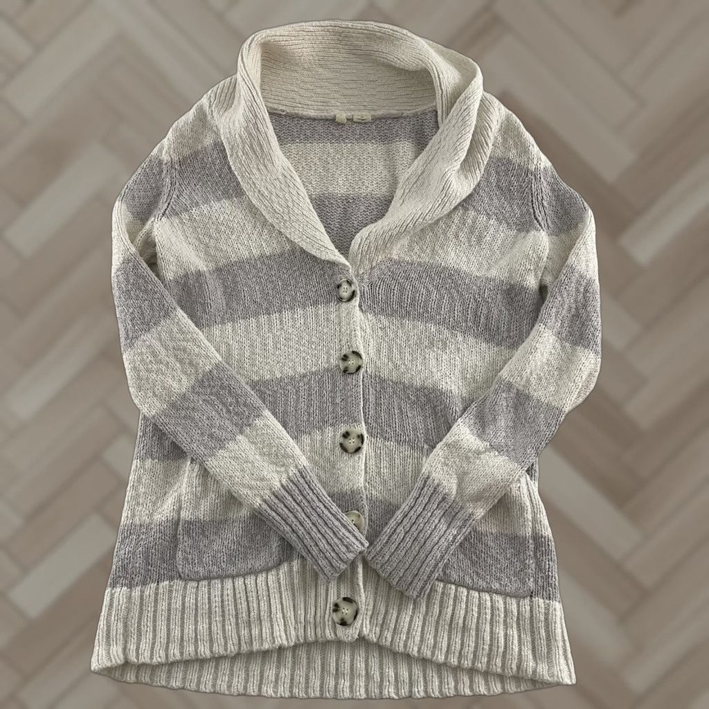 Anthropologie MOTH Anthropologie Button Front Chunky Cardigan Sweater Women's Small Ivory Gray Size S / US 4 / IT 40 - 1 Thumbnail