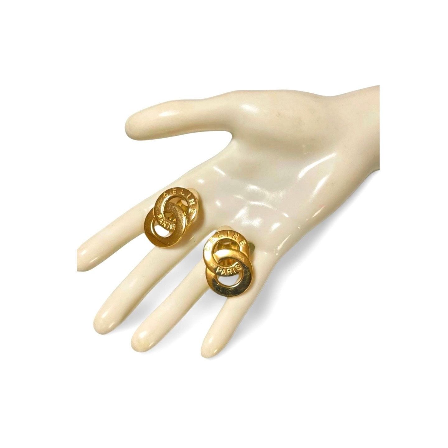Celine Vintage Celine Gold tone double round motif earrings Size ONE SIZE - 8 Thumbnail