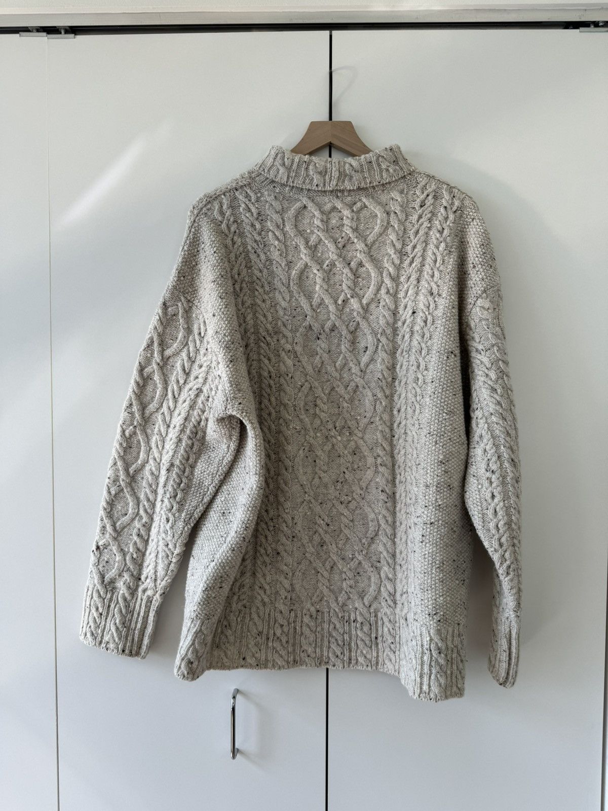 Auralee Wool Baby Alpaca Nepped Cable Knit Turtleneck Mix Ivory 5 