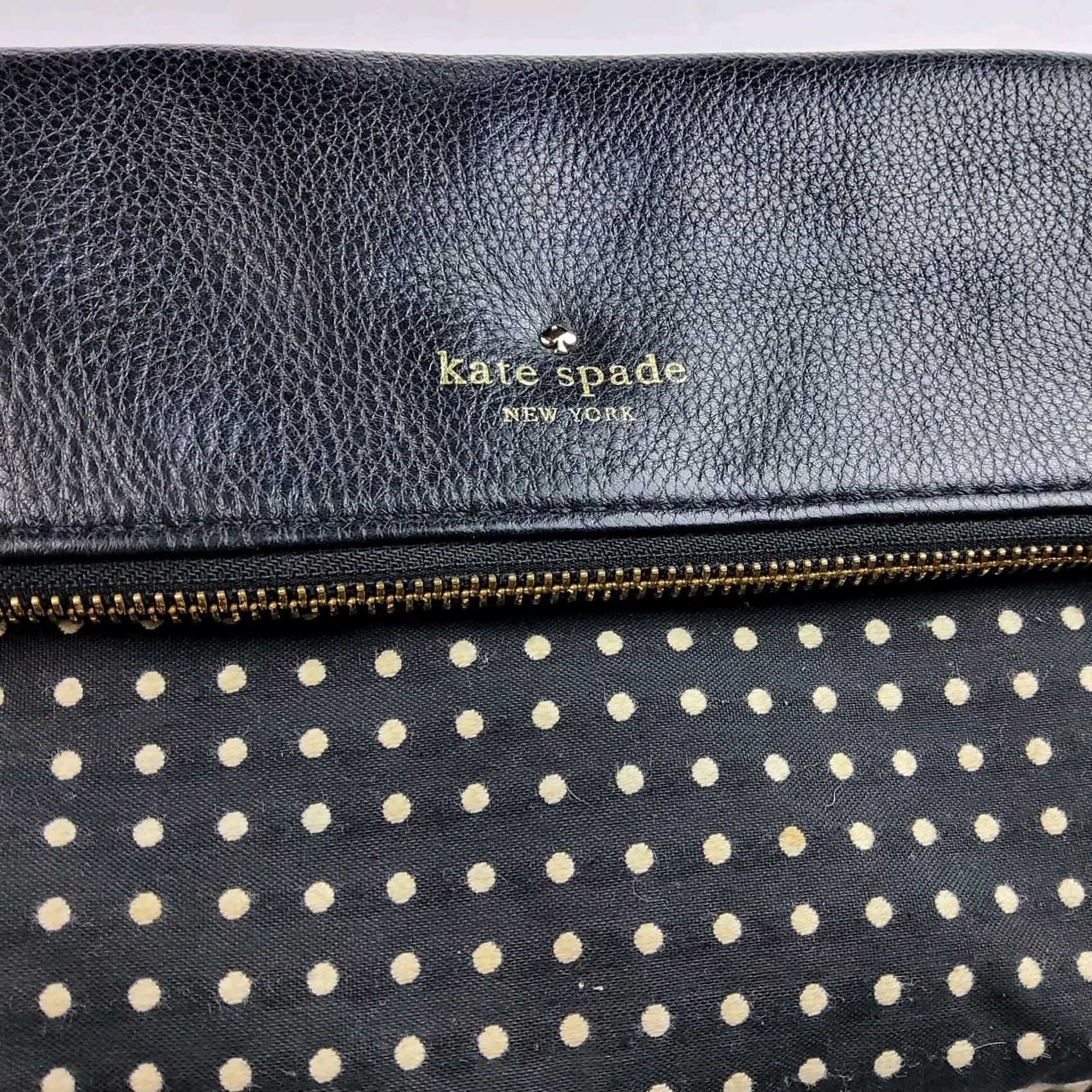 Vintage Kate Spade NY Foldover Polka Dot Chain Strap Shoulder Handbag Purse Black Leather Fabric Women Shoulder Bag Size ONE SIZE - 3 Thumbnail