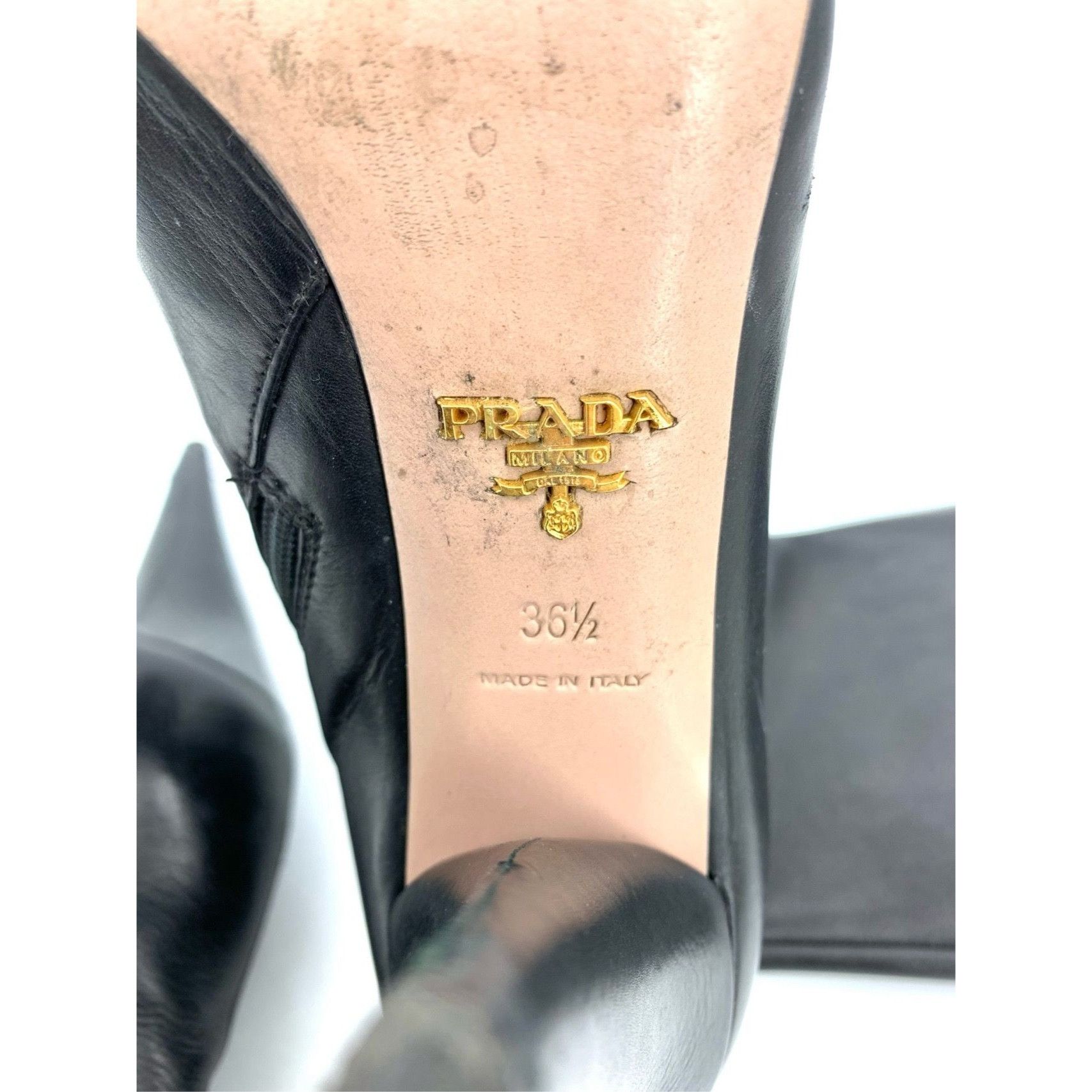 Prada Prada Black Leather Knee-High Stiletto Heel Boots 36.5 Women Size US 6.5 / IT 36.5 - 5 Thumbnail