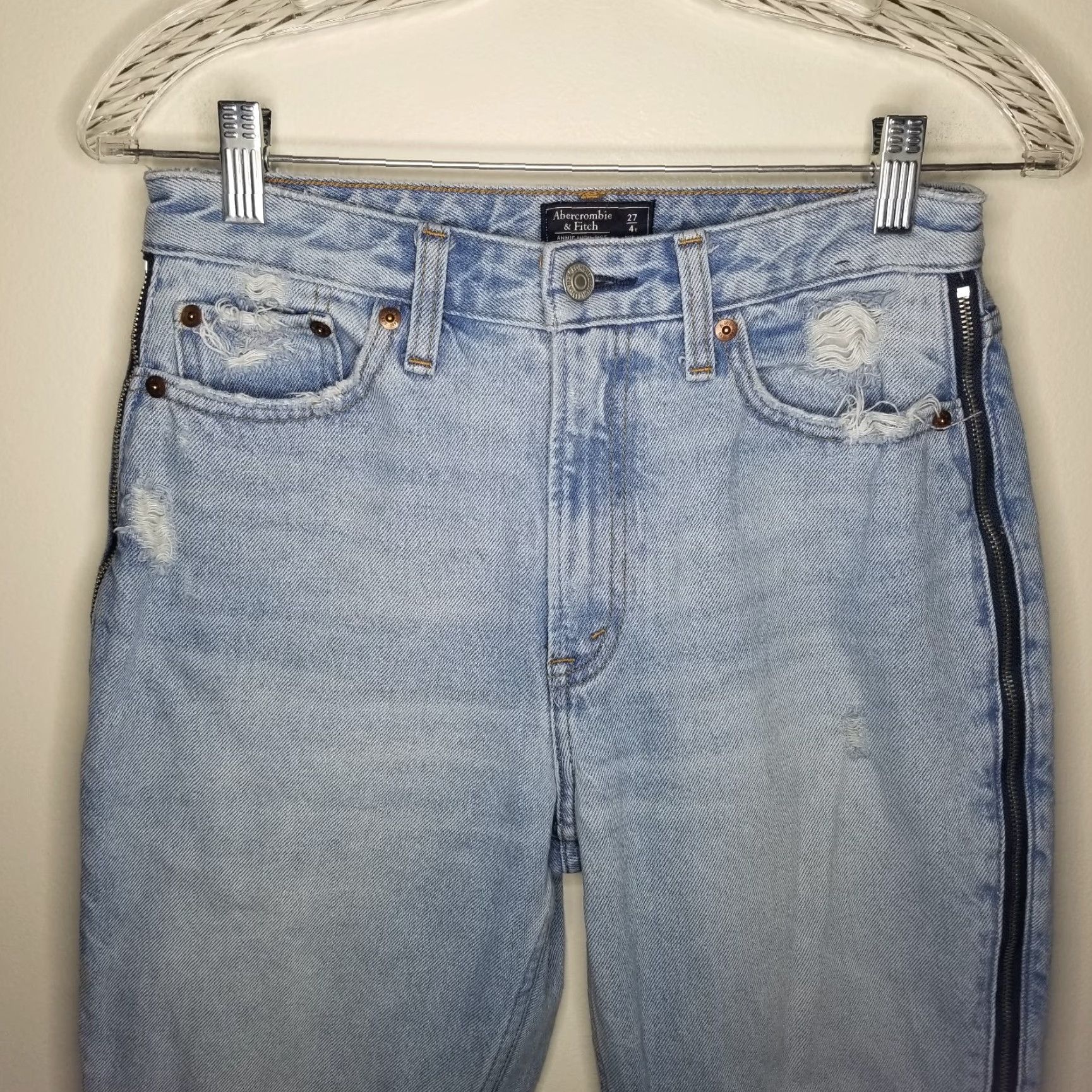 Abercrombie & Fitch VINTAGE Abercrombie & Fitch Womens Jeans Distressed High Rise Girlfriend Size 4 Regular Blue 28x27 Womens Size 28" / US 6 / IT 42 - 2 Thumbnail