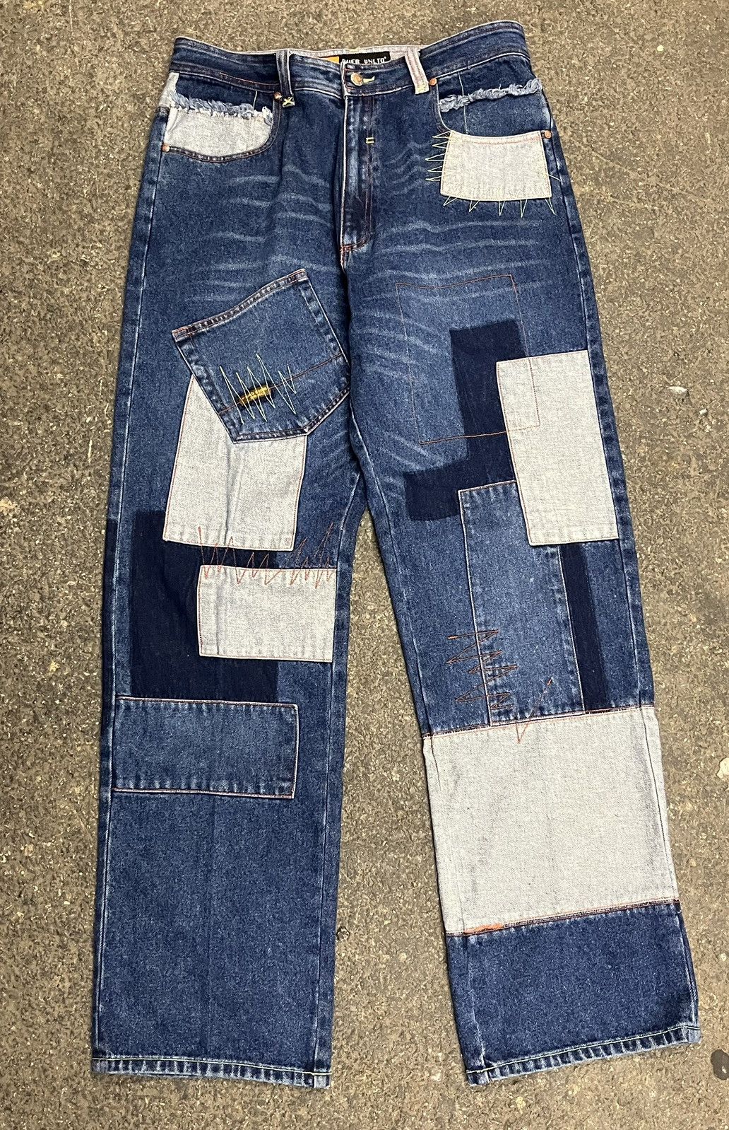 Japanese Brand Y2k baggy fit patchwork multi pocket rare baggy fit denim Size US 34 / EU 50 - 1 Thumbnail