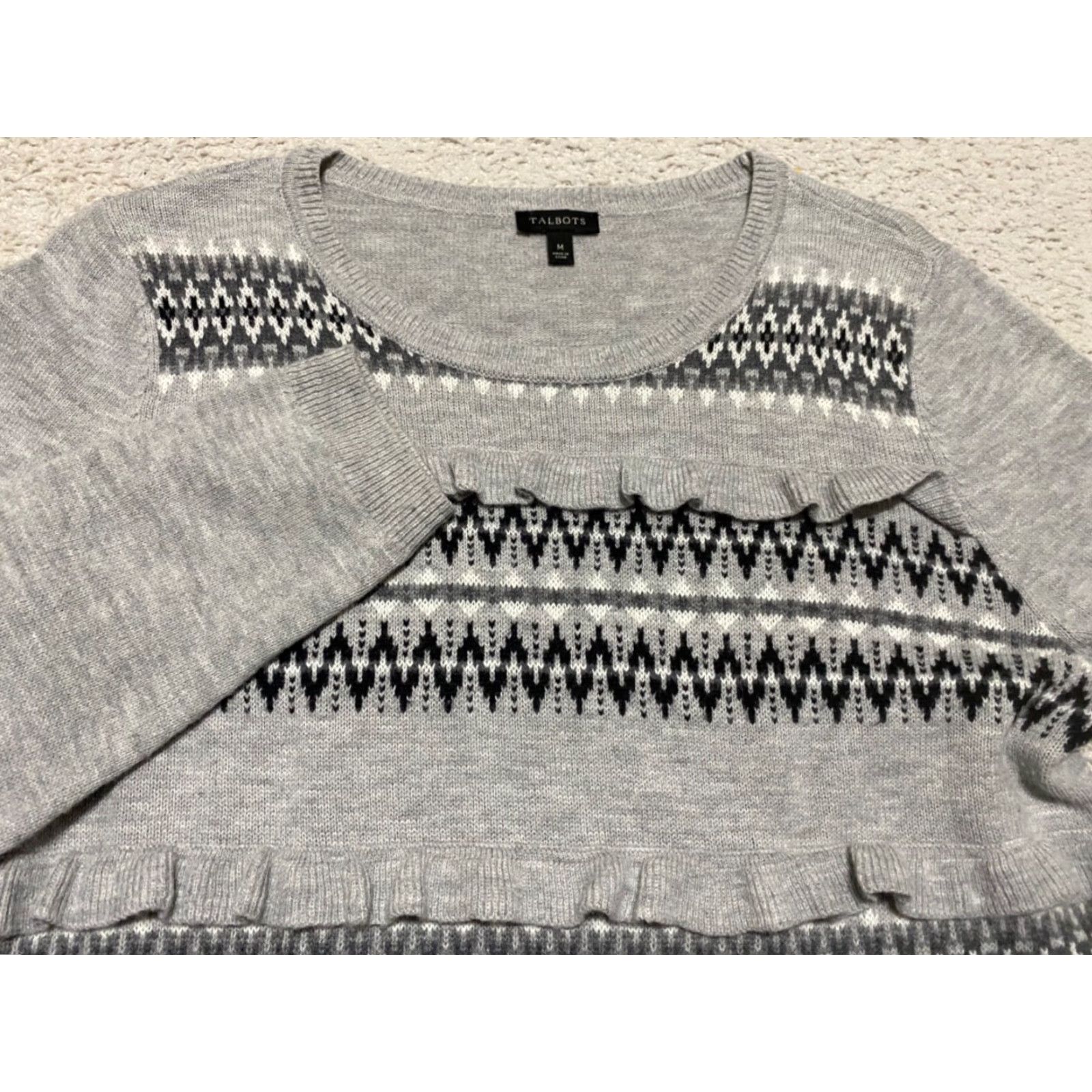 Talbots Talbots Womens Sweater Gray Striped Wool Blend Round Neck Long Sleeve Pullover M Regular Knit Casual Work Travel Size M / US 6-8 / IT 42-44 - 2 Thumbnail