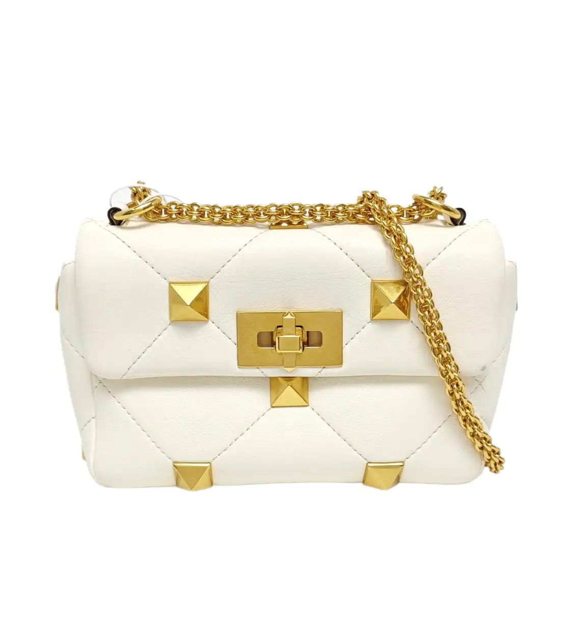 Valentino VALENTINO Roman Stud Small white sheepskin stud quilted crossbody bag gold hardw Size ONE SIZE - 1 Thumbnail