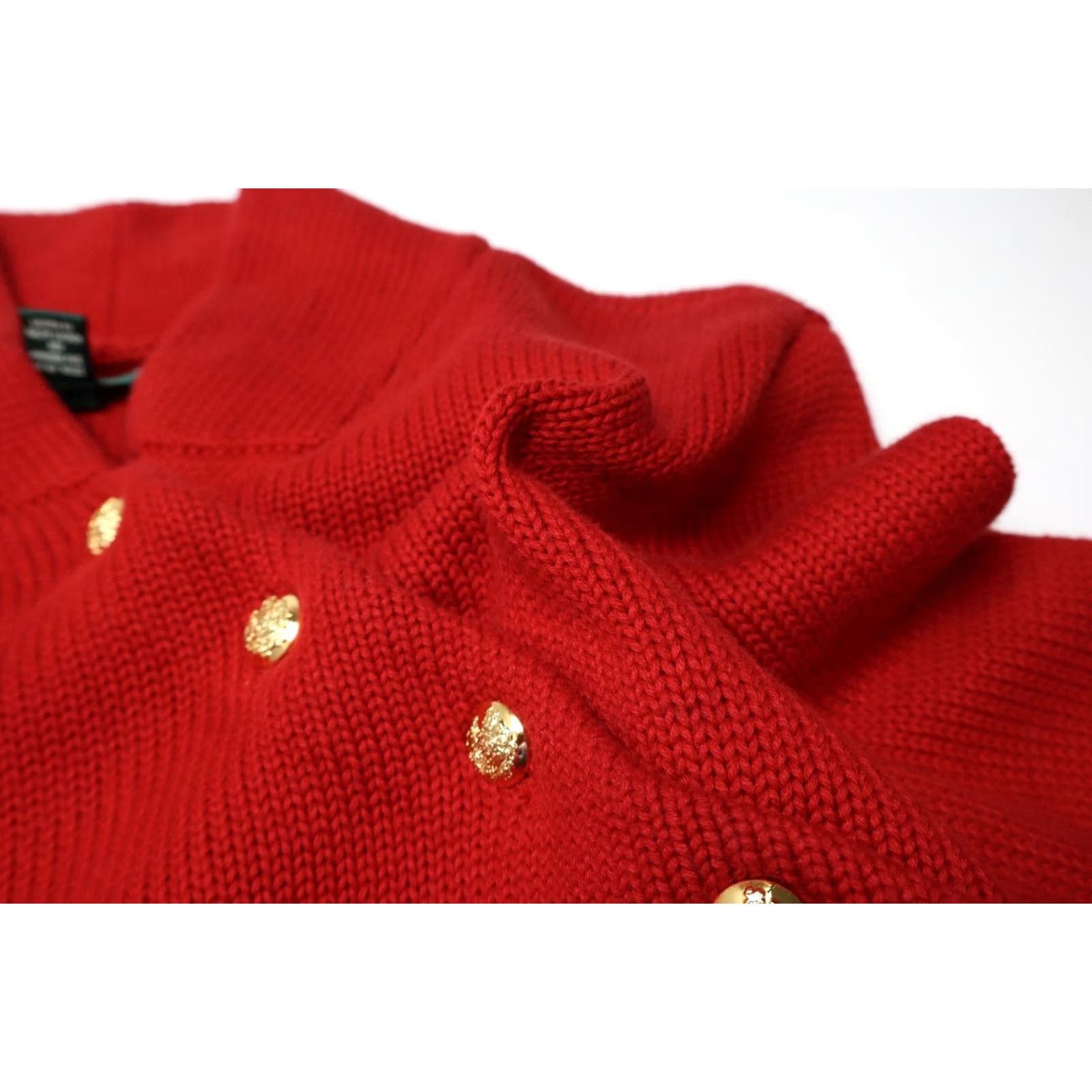 Ralph Lauren RALPH LAUREN Lauren Jumper Women's MEDIUM Red Rib Knitted Button Pure Cotton Size M / US 6-8 / IT 42-44 - 5 Thumbnail