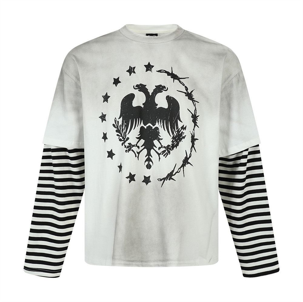 Japanese Brand Men's striped patchwork faux two-piece long-sleeved t-shirt Size US M / EU 48-50 / 2 - 1 Thumbnail