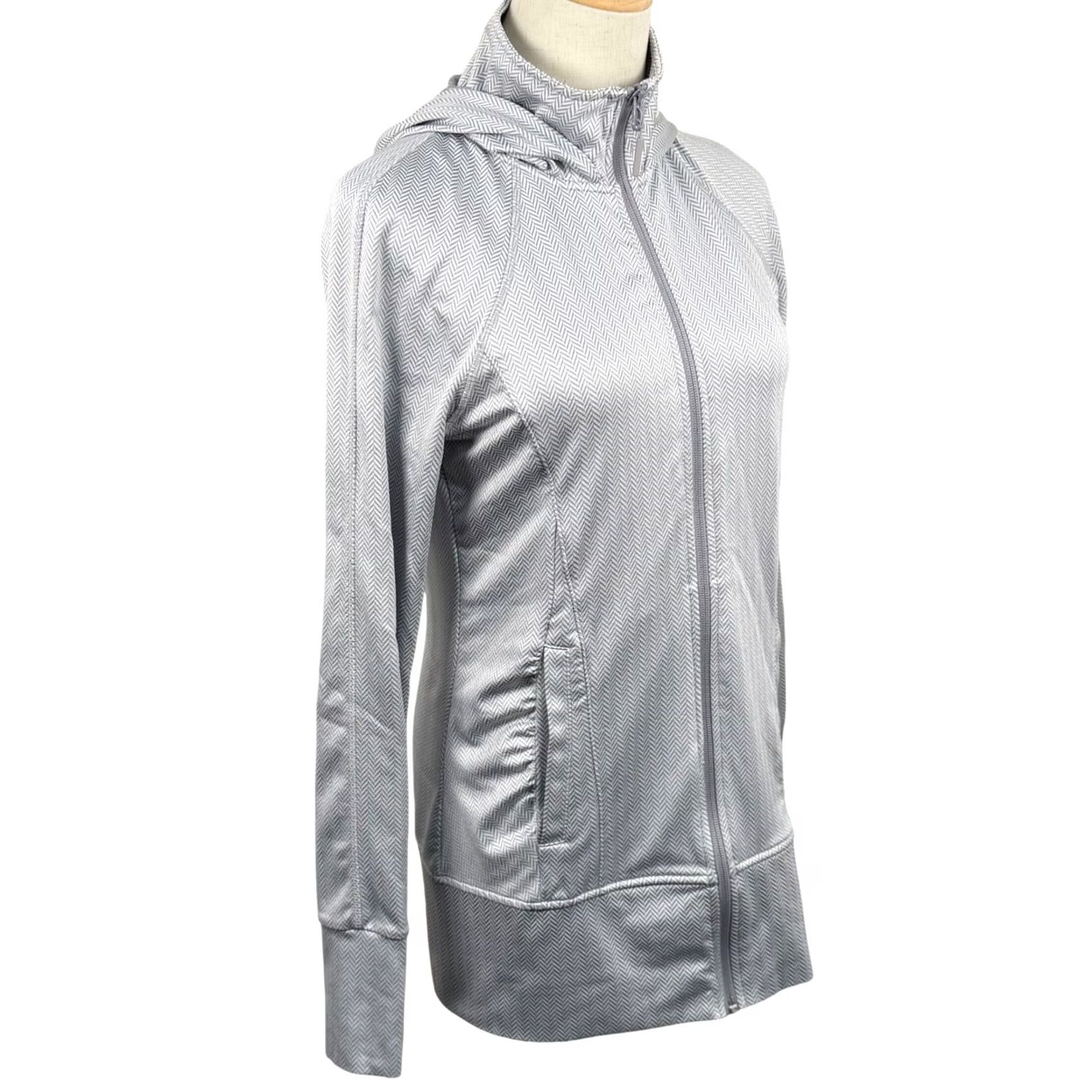 Vintage Mondetta Women XS Full Zip Hooded Performance Jacket Grey Herringbone Thumbholes Jacket Size XS / US 0-2 / IT 36-38 - 2 Thumbnail