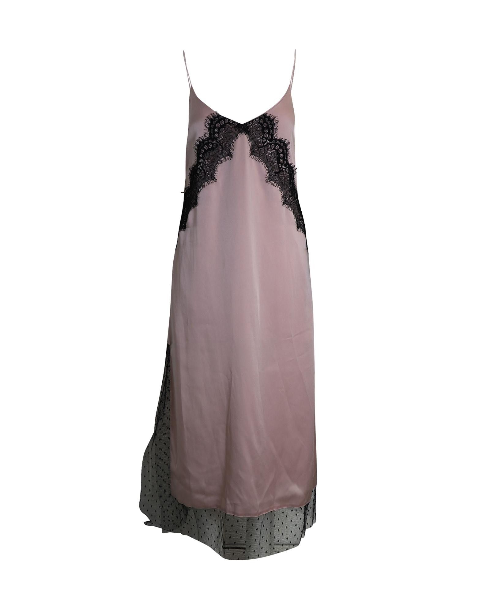 image of Red Valentino Lace-Trimmed Midi Dress In Pink Satin, Women's (Size XS)