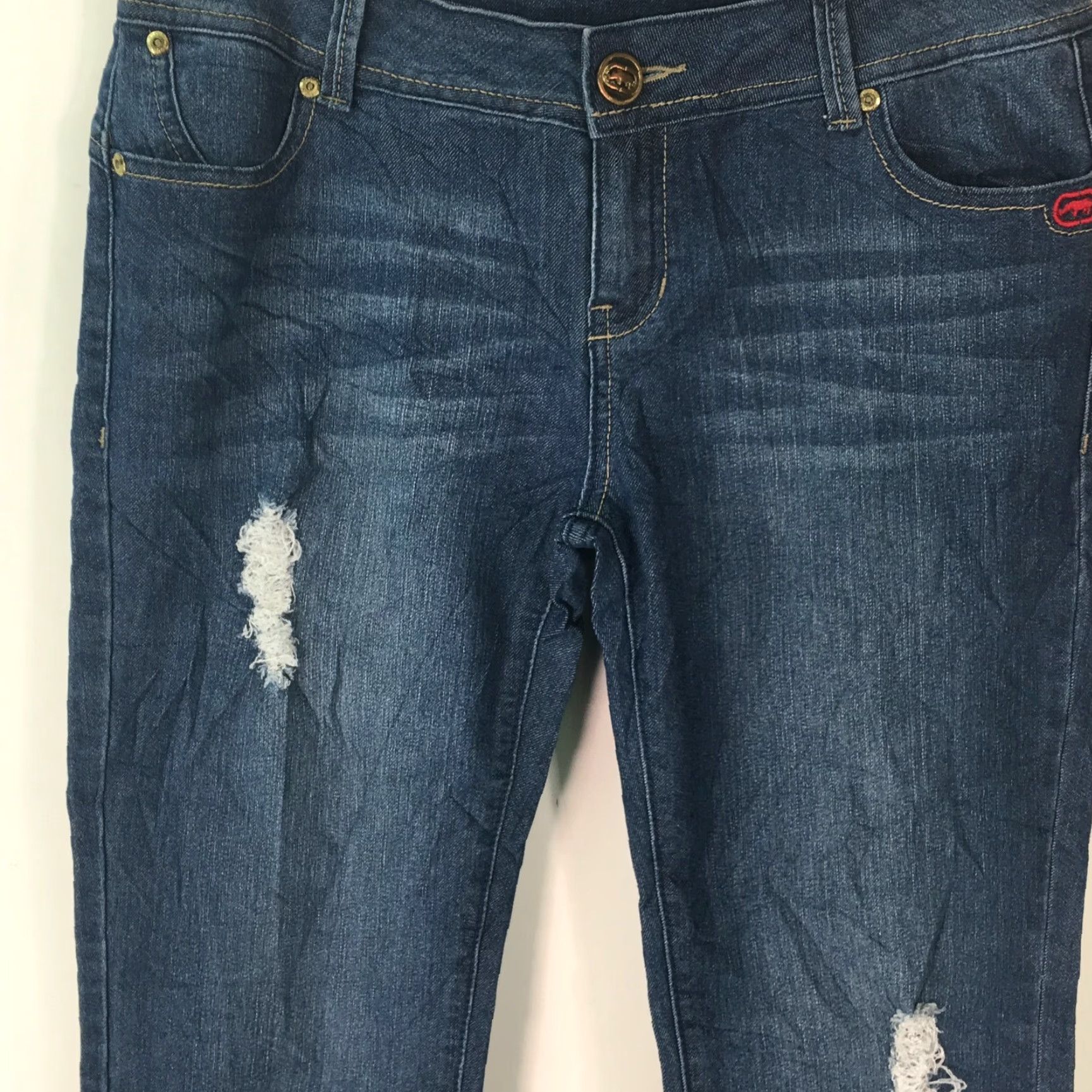 Denime VINTAGE Ecko Red Womens Jeans Distressed Blue Denim Size 13 Regular Low Rise Stretch 34 Inseam 5-Pocket Design Mens? Size 34" / US 12 / IT 48 - 3 Thumbnail