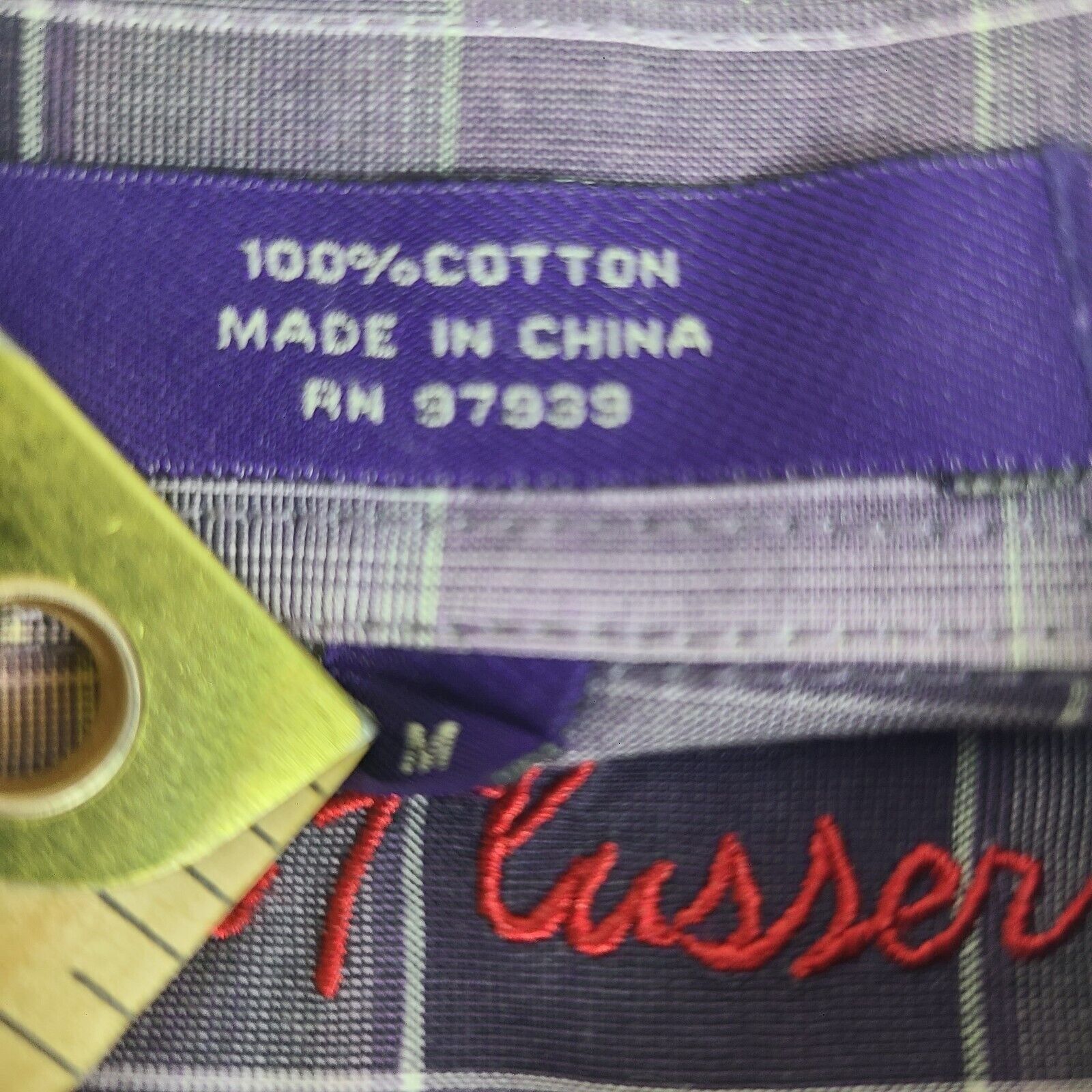 Alan Flusser Alan Flusser Mens Medium Purple Plaid Long Sleeve Button Up Size US M / EU 48-50 / 2 - 2 Thumbnail
