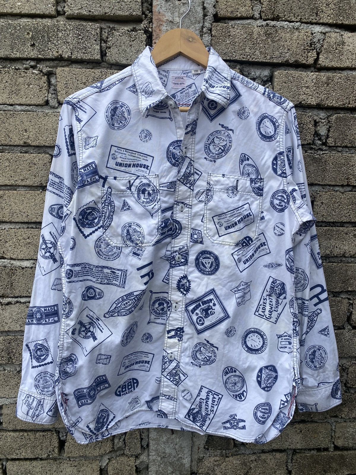 Sugar Cane Sugar Cane Long Sleeve Shirt – Allover Union Label Print Size US L / EU 52-54 / 3 - 2 Thumbnail