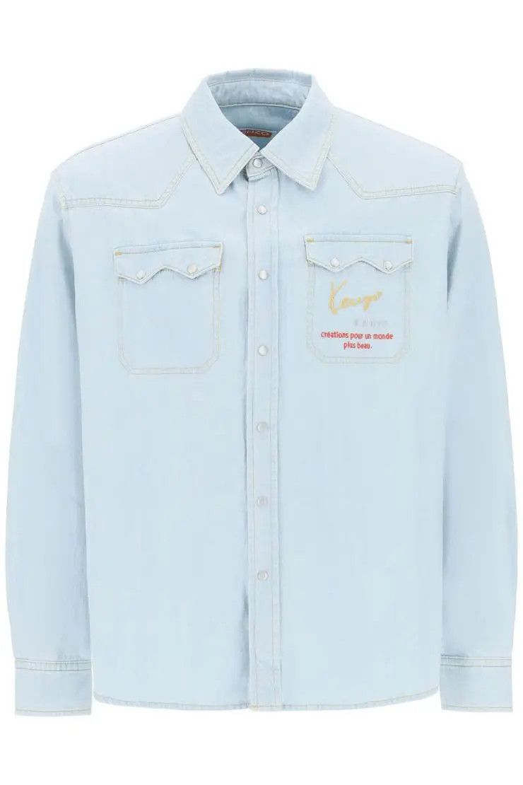 image of Kenzo O1S22I1N0324 Denim Western Shirt In Blue, Men's (Size Small)