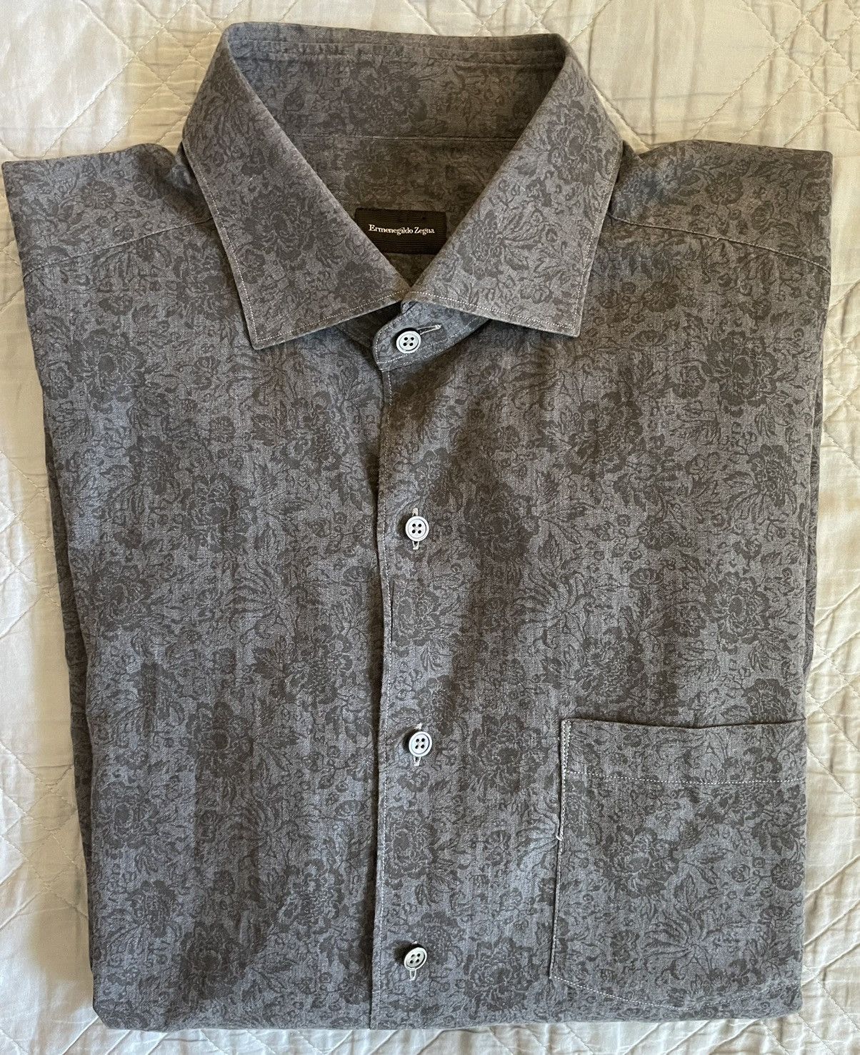 Ermenegildo Zegna Tonal Floral Print Spread Collar Shirt Size US XXL / EU 58 / 5 - 1 Thumbnail