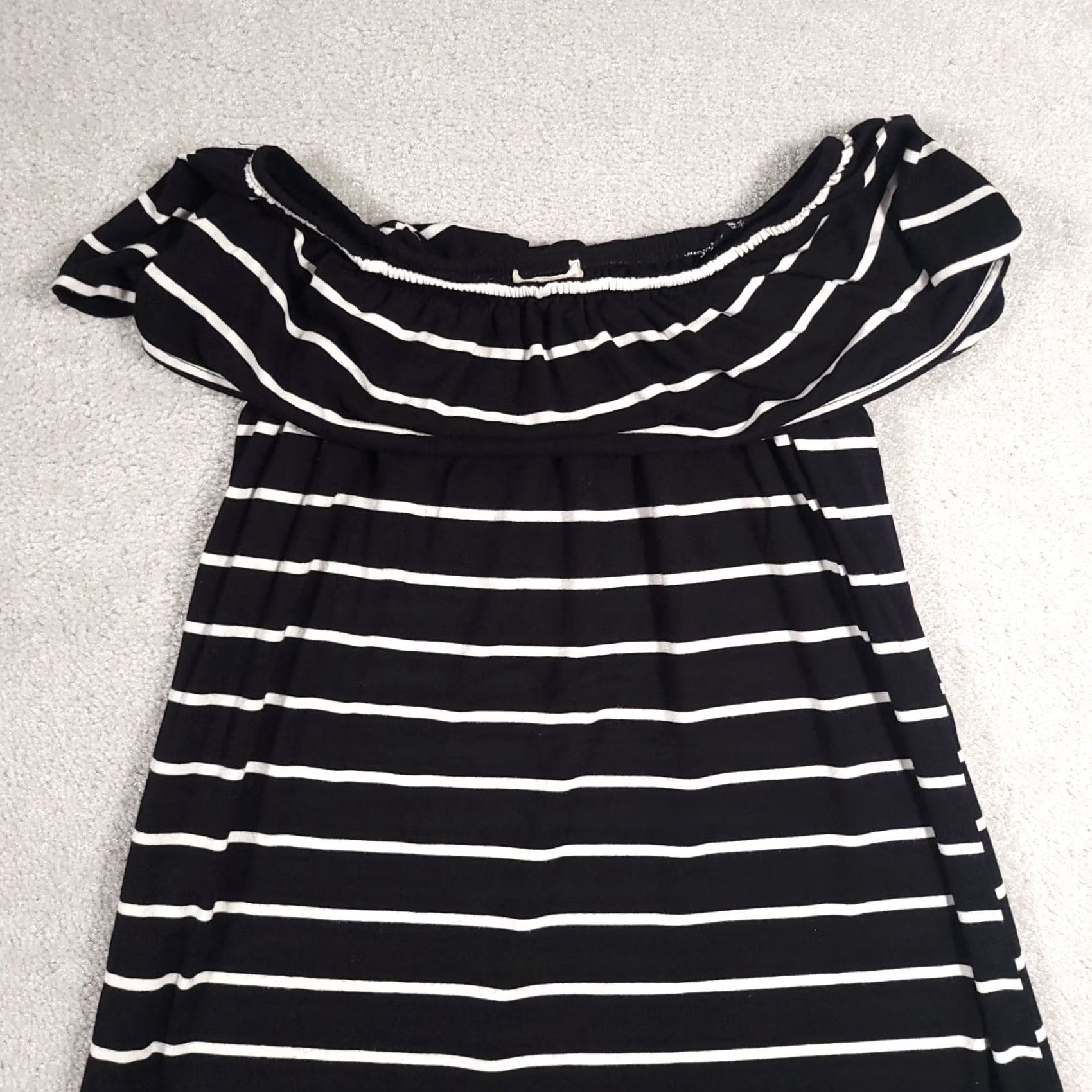 Vintage Cupio Dress Women's Medium Black White Stripe Sleeveless Ruffle Shoulder Short Size 32" / US 10 / IT 46 - 3 Thumbnail