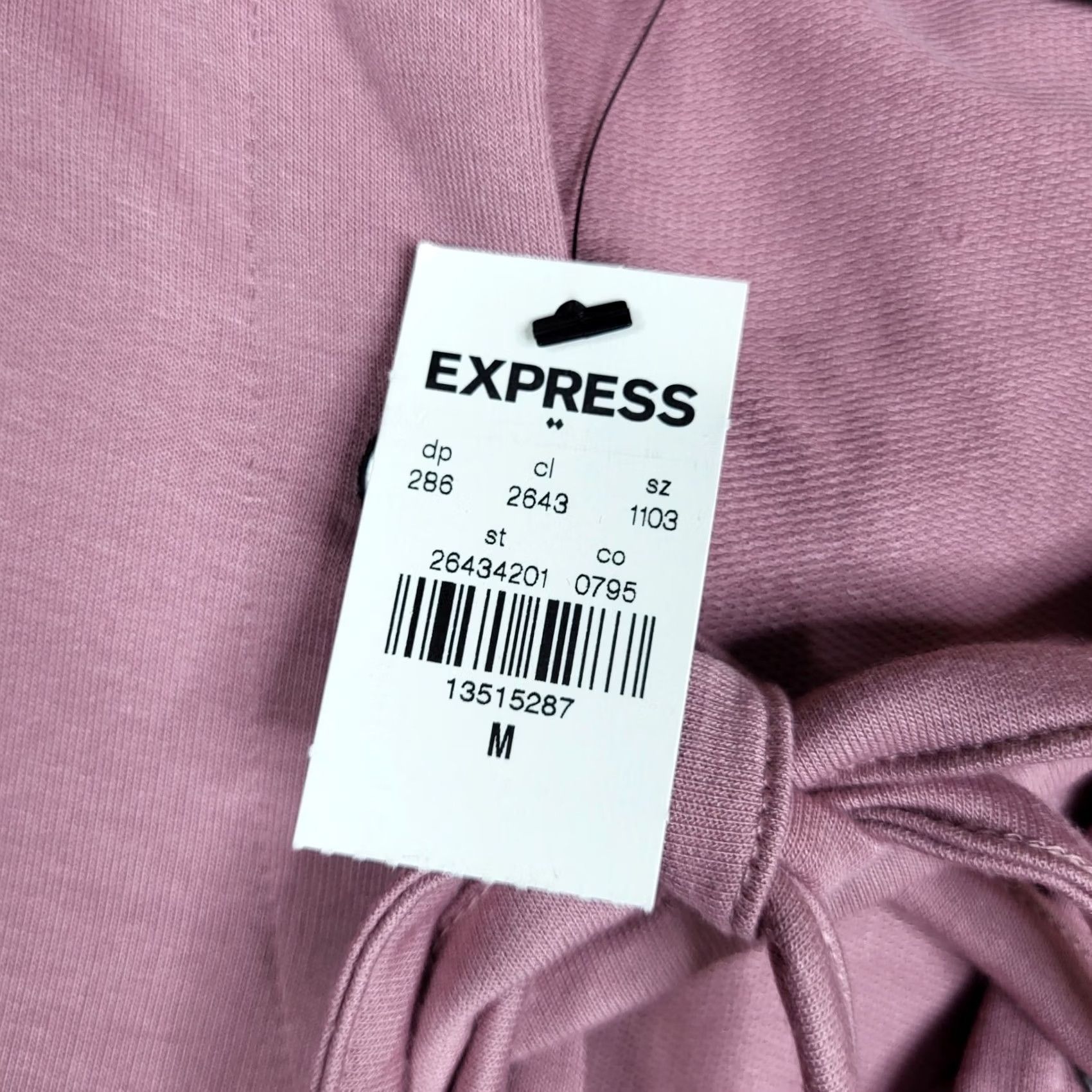 Express EXPRESS Women's Hoodie Cropped Lightweight Pink Tie Neck Crew Neck Long Sleeve Size M Size M / US 6-8 / IT 42-44 - 3 Thumbnail
