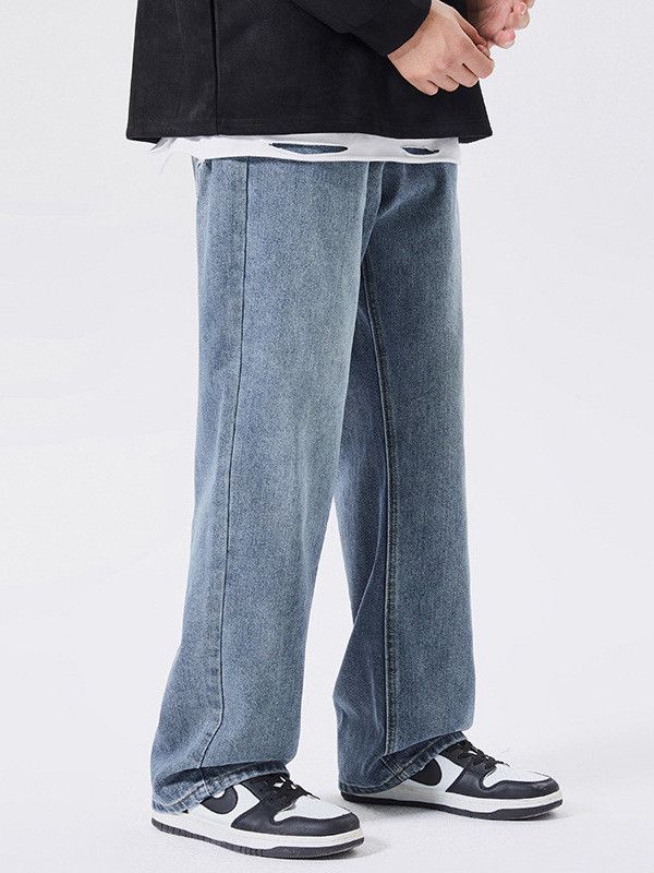 Japanese Brand Blue American-style washed men's loose straight leg jeans Size US 32 / EU 48 - 4 Thumbnail