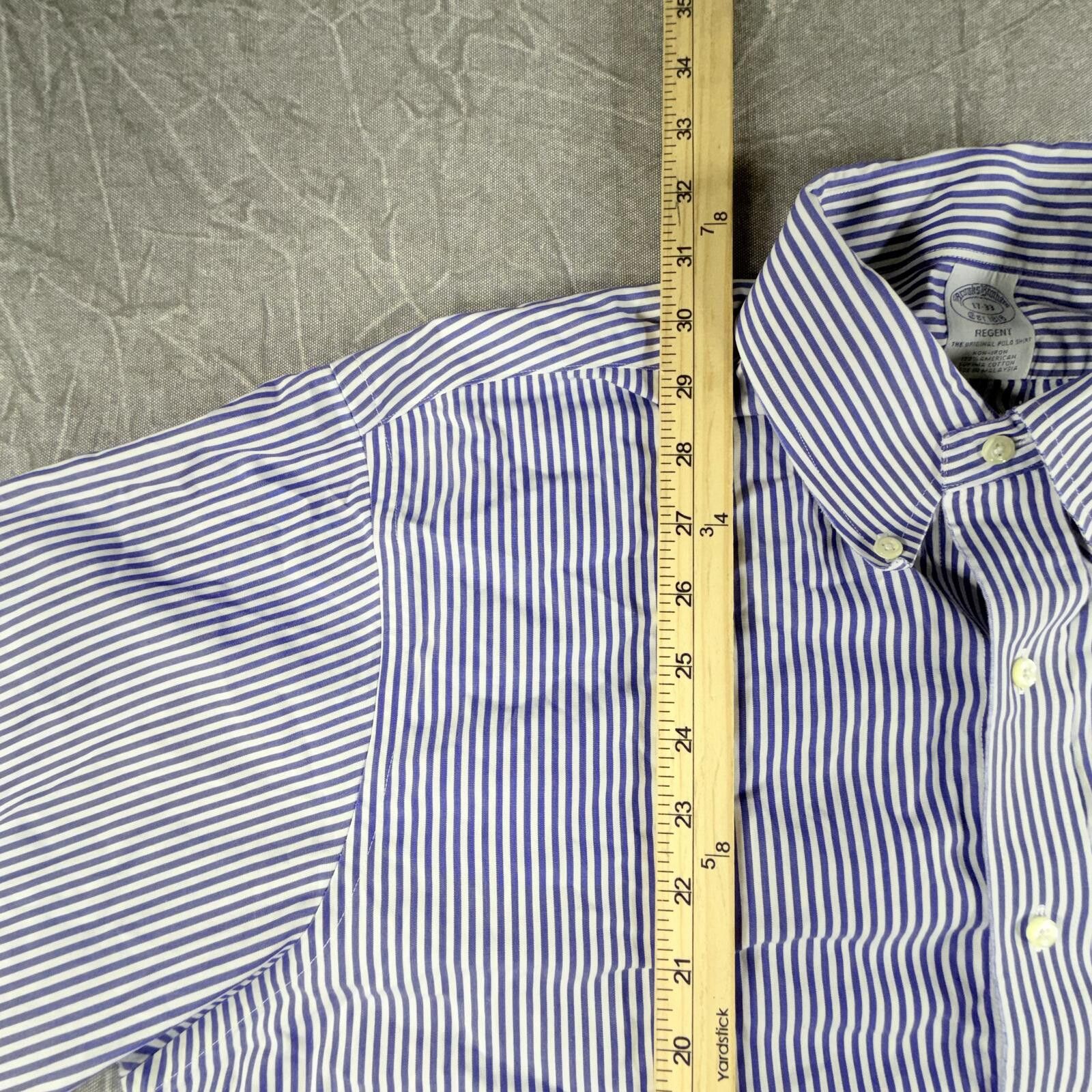 Brooks Brothers Brooks Brothers Shirt Men's 17-33 Blue Non-Iron Striped Size 42R - 5 Thumbnail