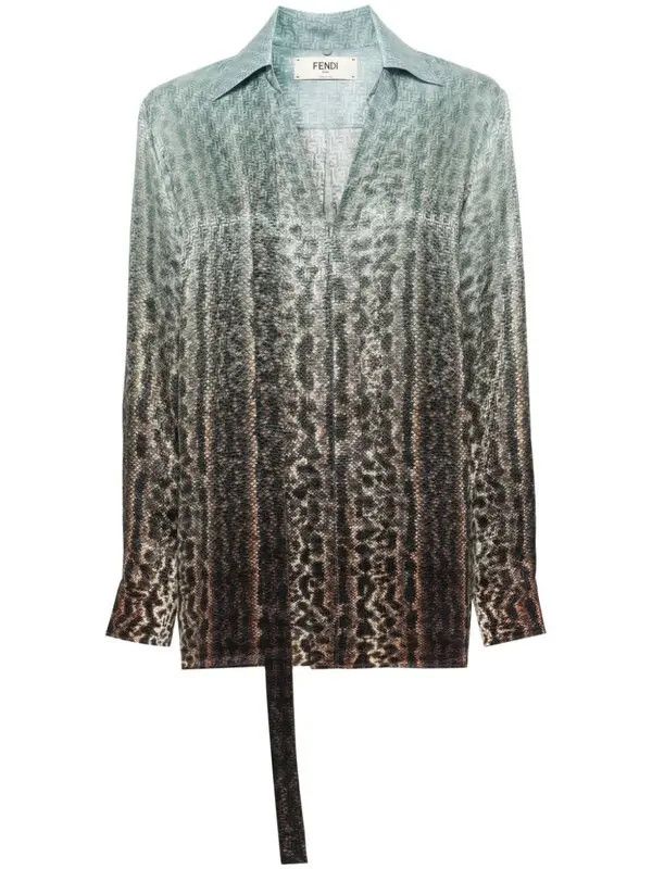 Fendi o1loc1c0126 Animal-Print Silk Shirt in Blue Size XL / US 12-14 / IT 48-50 - 1 Thumbnail