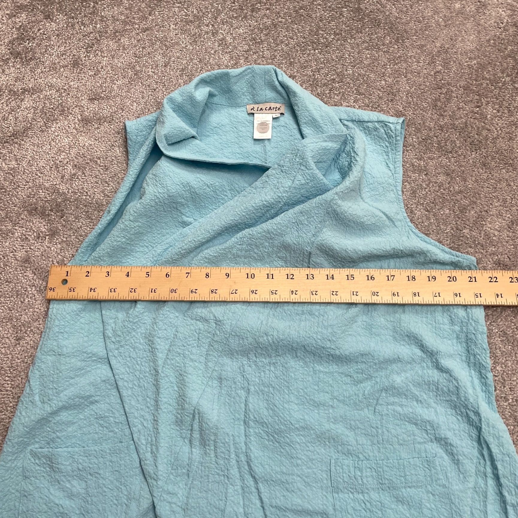 Vintage A La Carte Vest Jacket Womens L Blue Pockets Sleeveless Collared Casual Wrap - 90s? Size L / US 10 / IT 46 - 7 Thumbnail