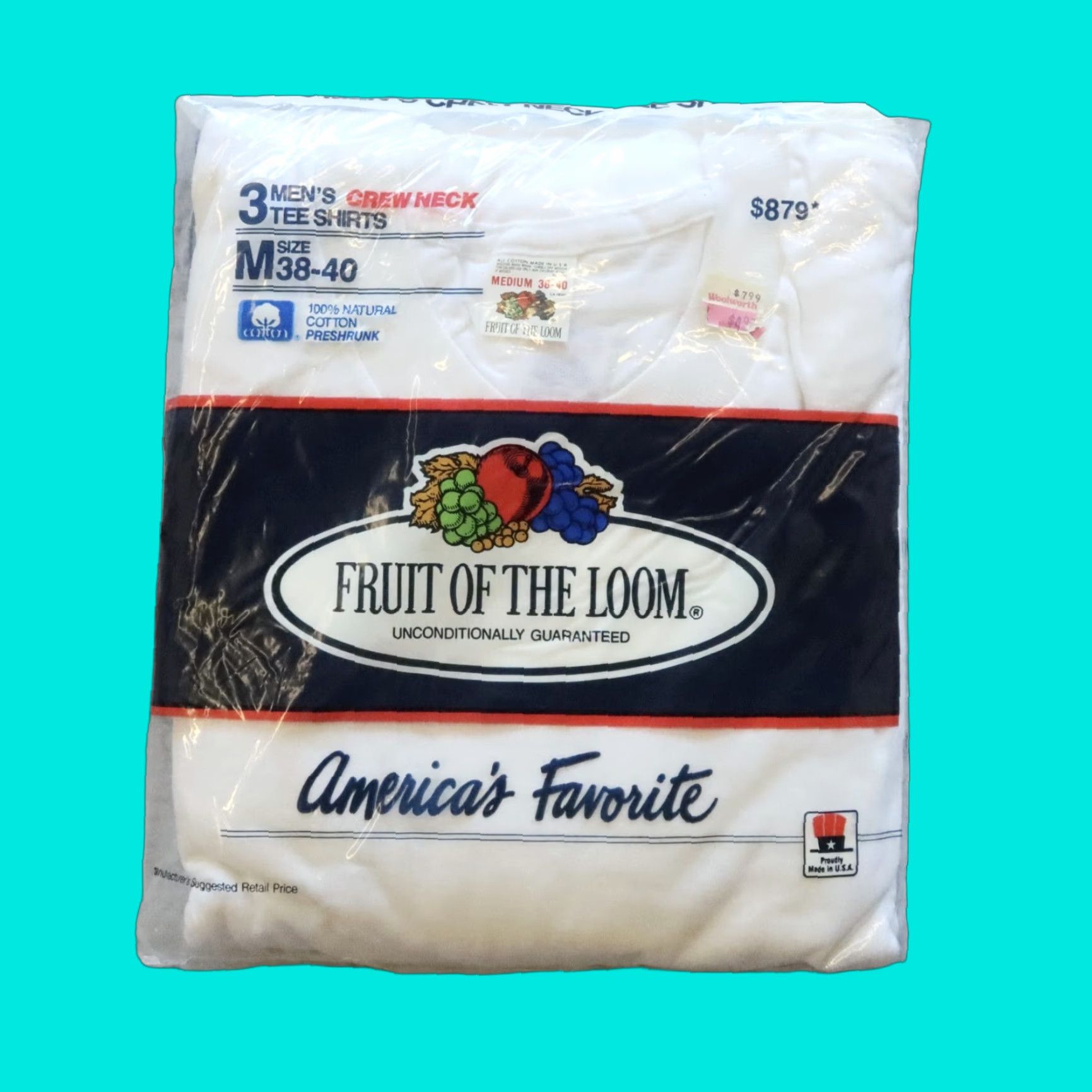 Fruit Of The Loom VINTAGE Fruit Of The Loom T-Shirt Crew Neck White 3 Pack M Mens Shirt Size US M / EU 48-50 / 2 - 1 Thumbnail