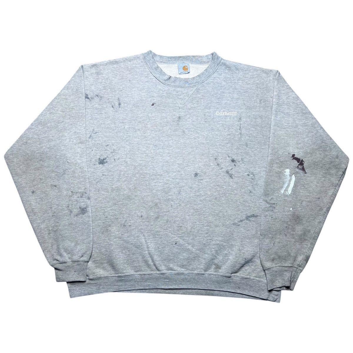 Carhartt × Vintage Vtg 1990s Carhartt Gray Paint Splattered Pullover Sweatshirt Size US XL / EU 56 / 4 - 1 Thumbnail